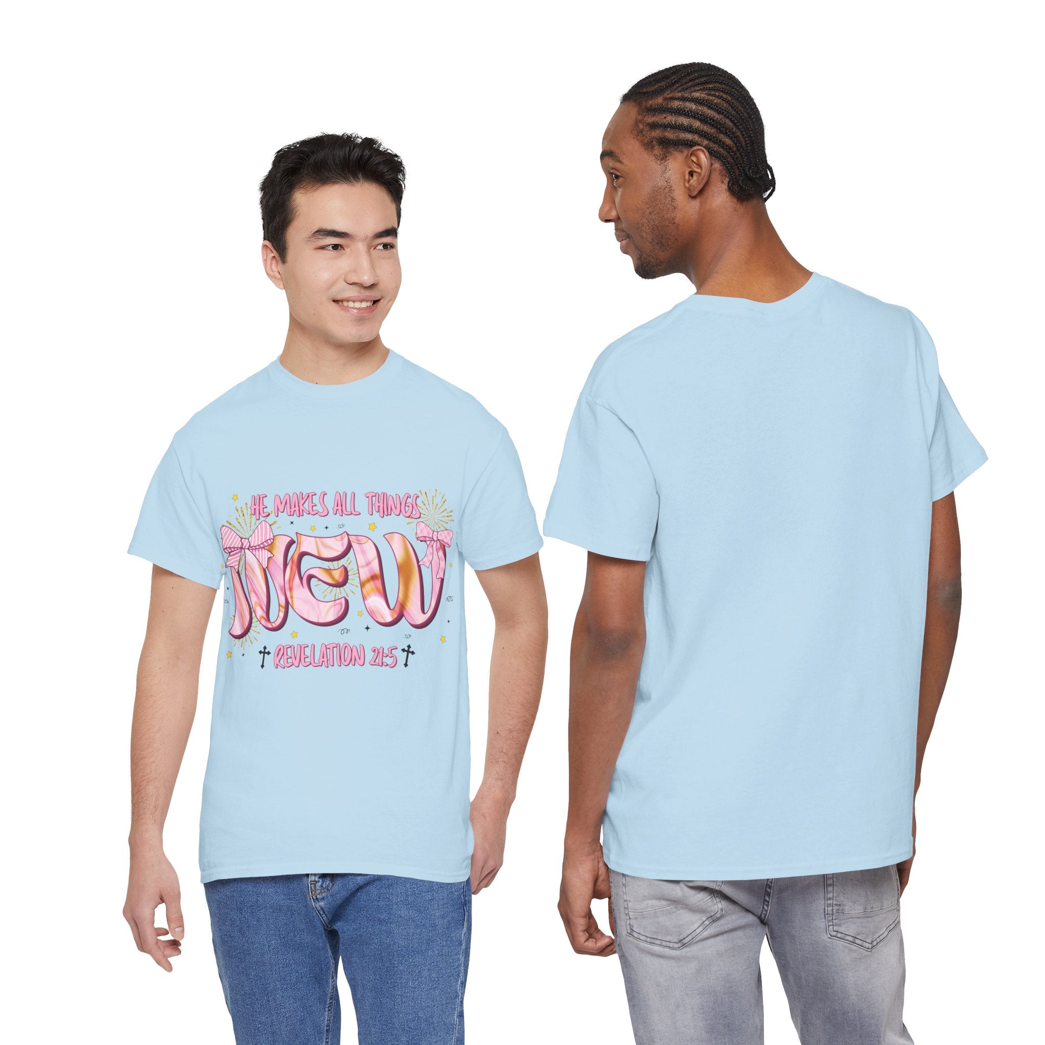 Christian Marble Tee — “He Makes All Things New” (Revelation 21:5)... Unisex Cotton Tee