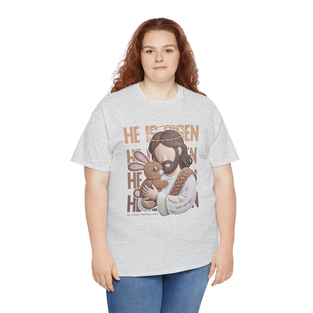 He Is Risen Matthew 28:6 Jesus With Lamb Unisex Cotton T-Shirt