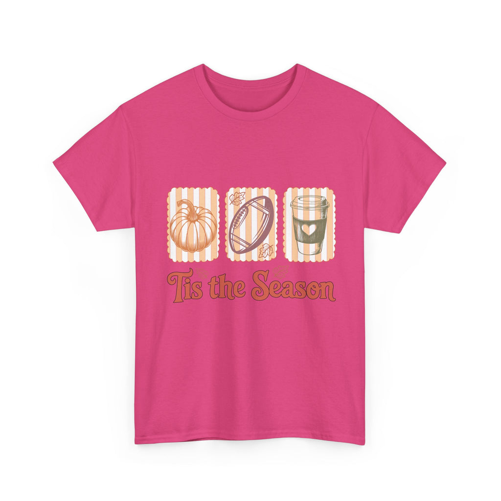 Tis the Season Pumpkin, Football & Coffee Fall Unisex Cotton T-Shirt