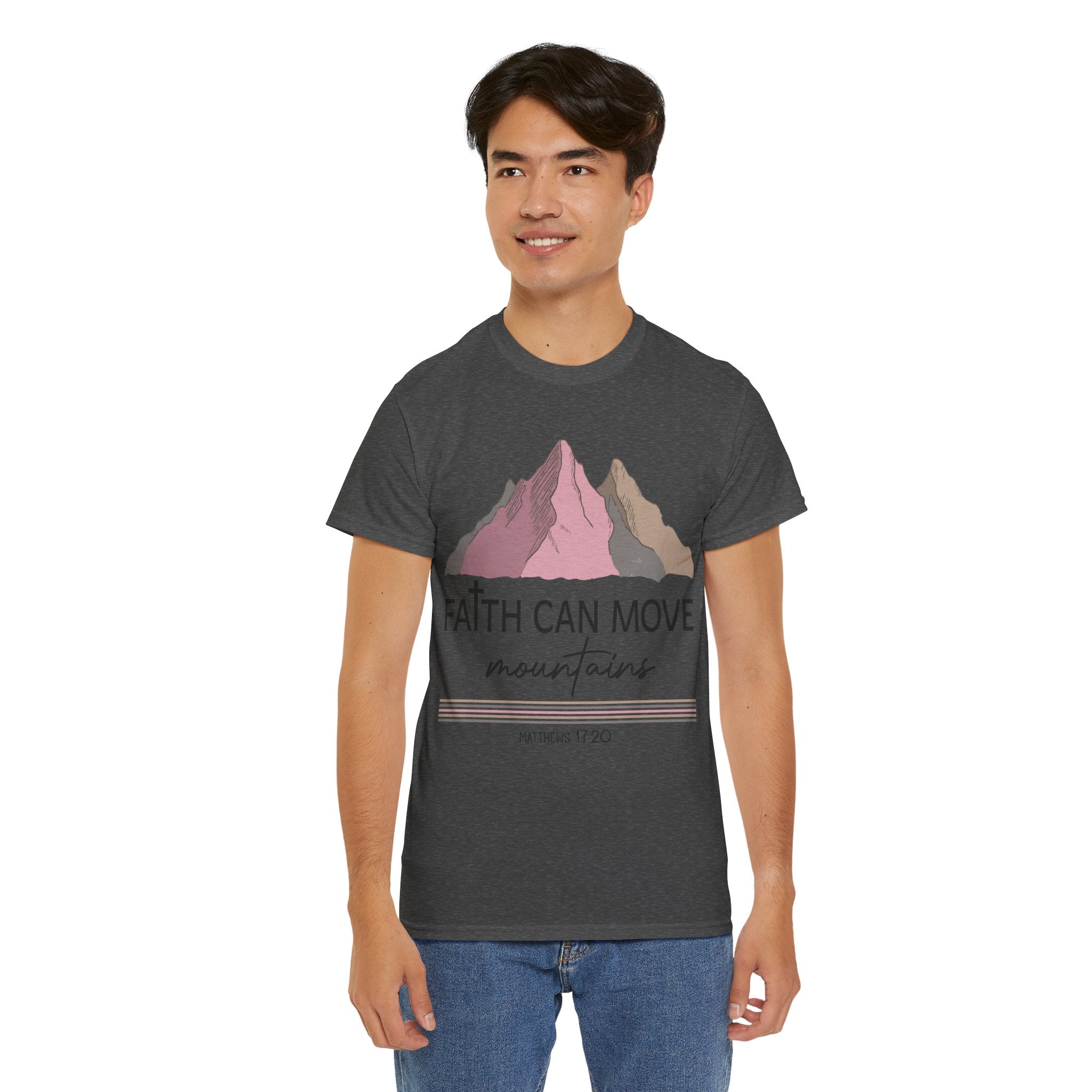 Faith Can Move Mountains Mountain Tee — Pastel Inspirational Christian Unisex Cotton T-Shirt