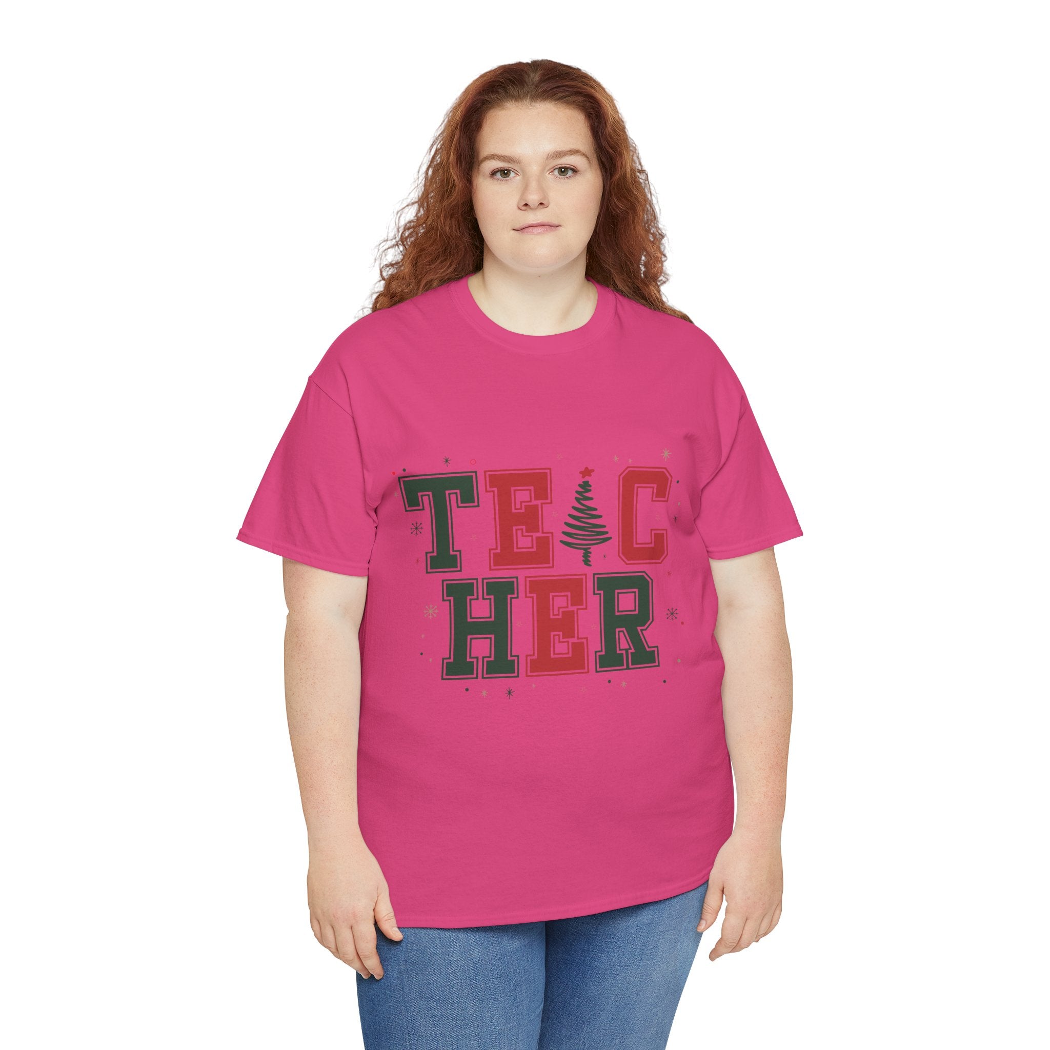 Teacher Christmas Varsity T-Shirt — Red & Green Holiday Unisex Cotton Tee