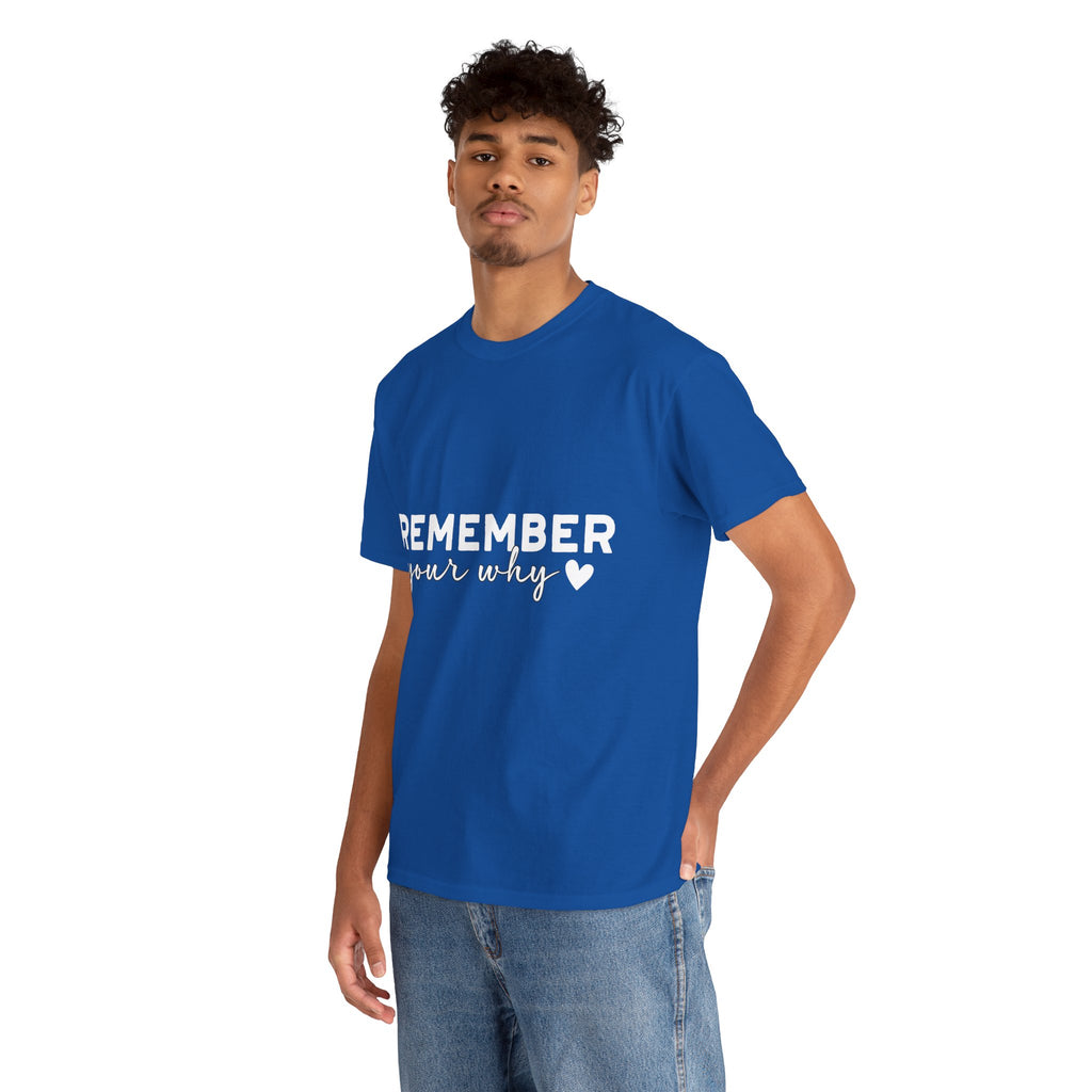 Remember Your Why Tee — Minimalist Heart Motivational Unisex Cotton Tshirt