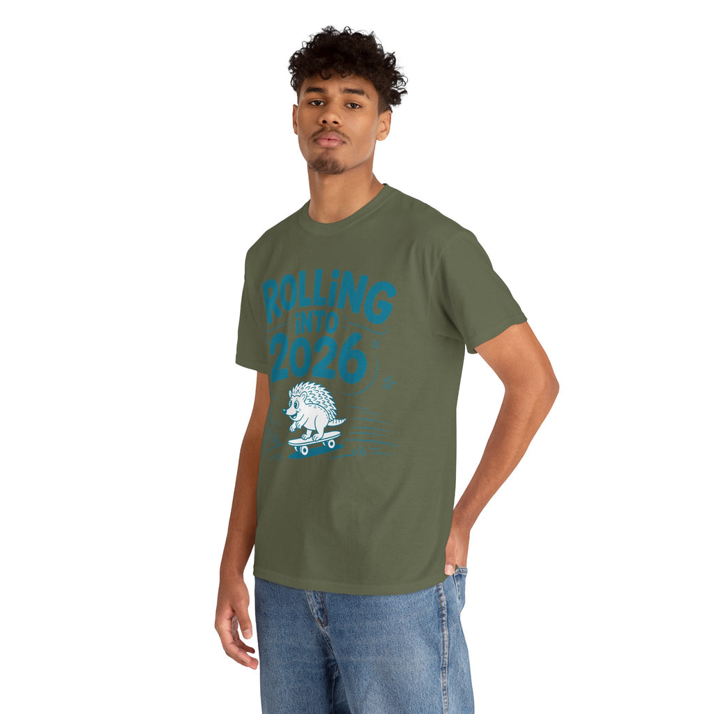 Rolling Into 2026 Hedgehog Skateboard Unisex Cotton Tee