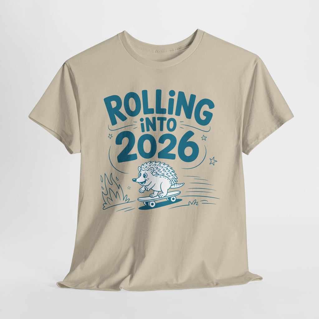 Rolling Into 2026 Hedgehog Skateboard Unisex Cotton Tee