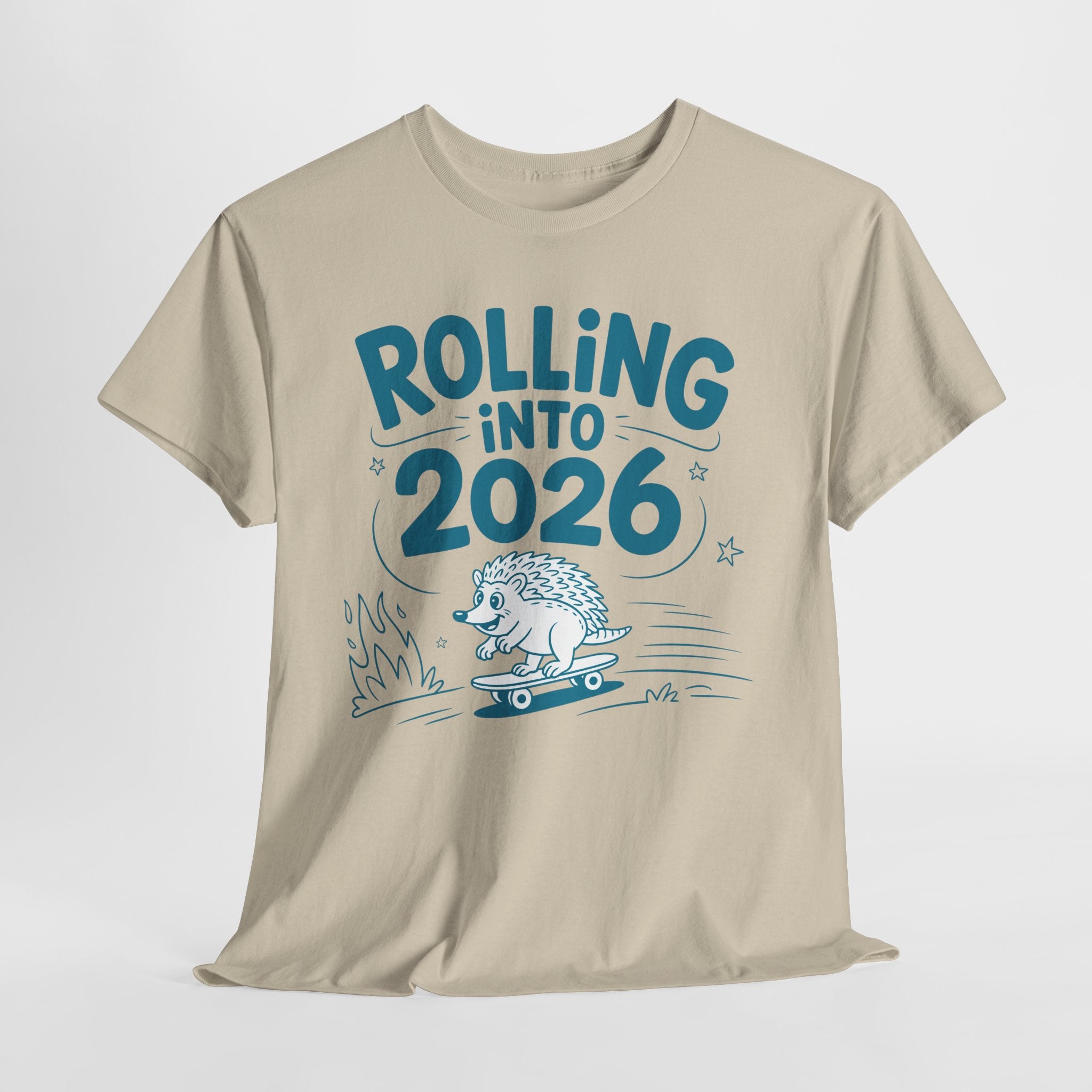 Rolling Into 2026 Hedgehog Skateboard Unisex Cotton Tee