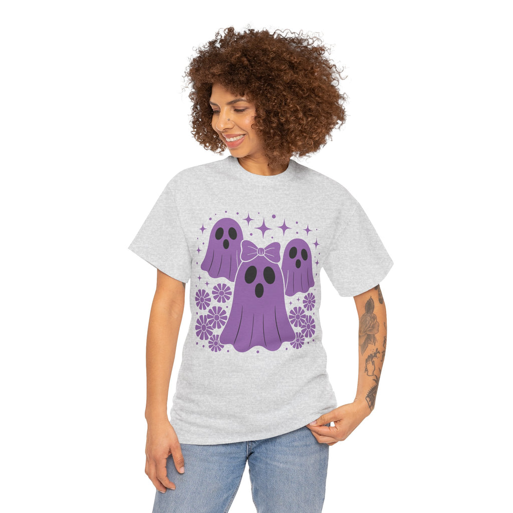 Purple Ghost Halloween Unisex Cotton Tee