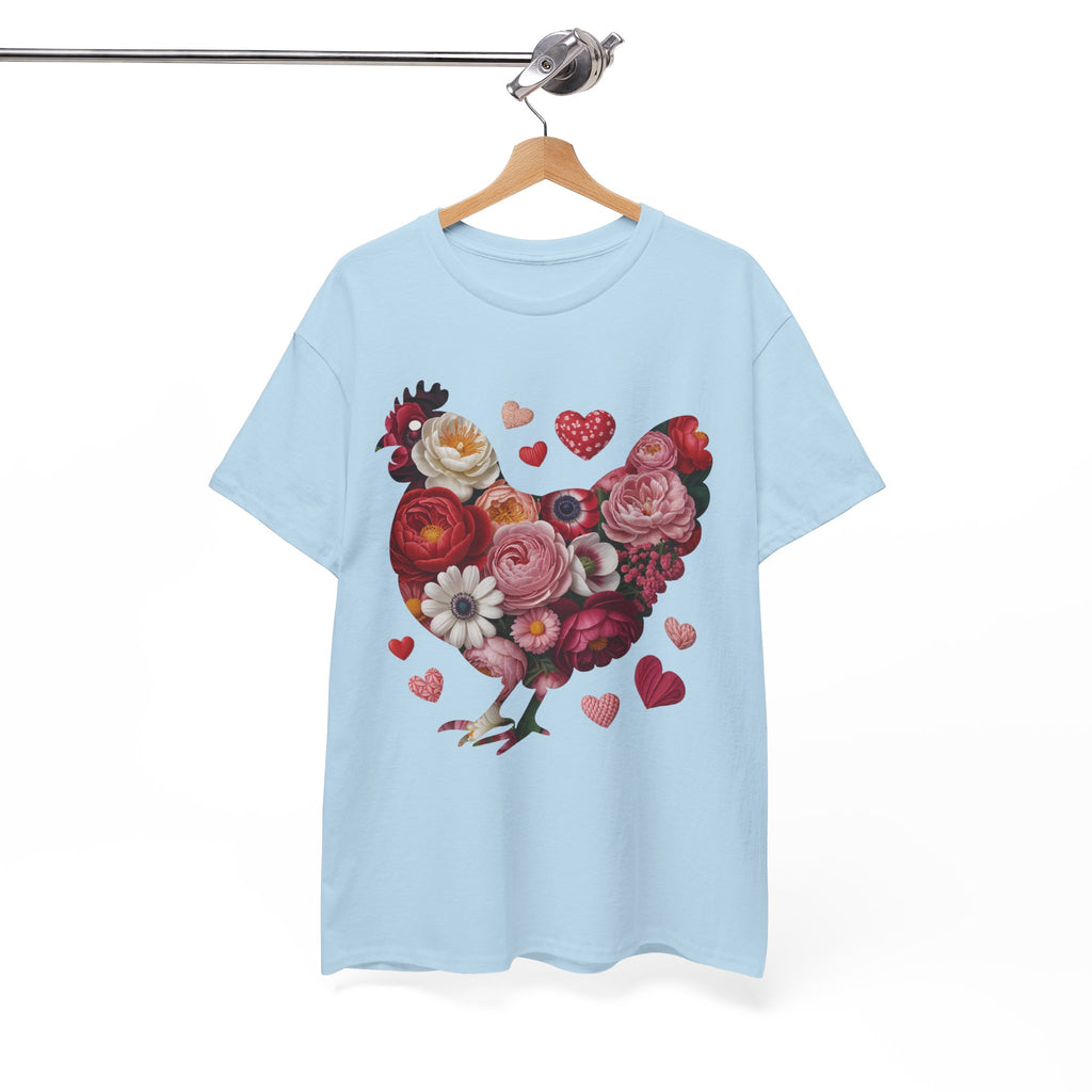Floral Chicken Heart Tee — Red & Pink Flower Silhouette Unisex Cotton Tee