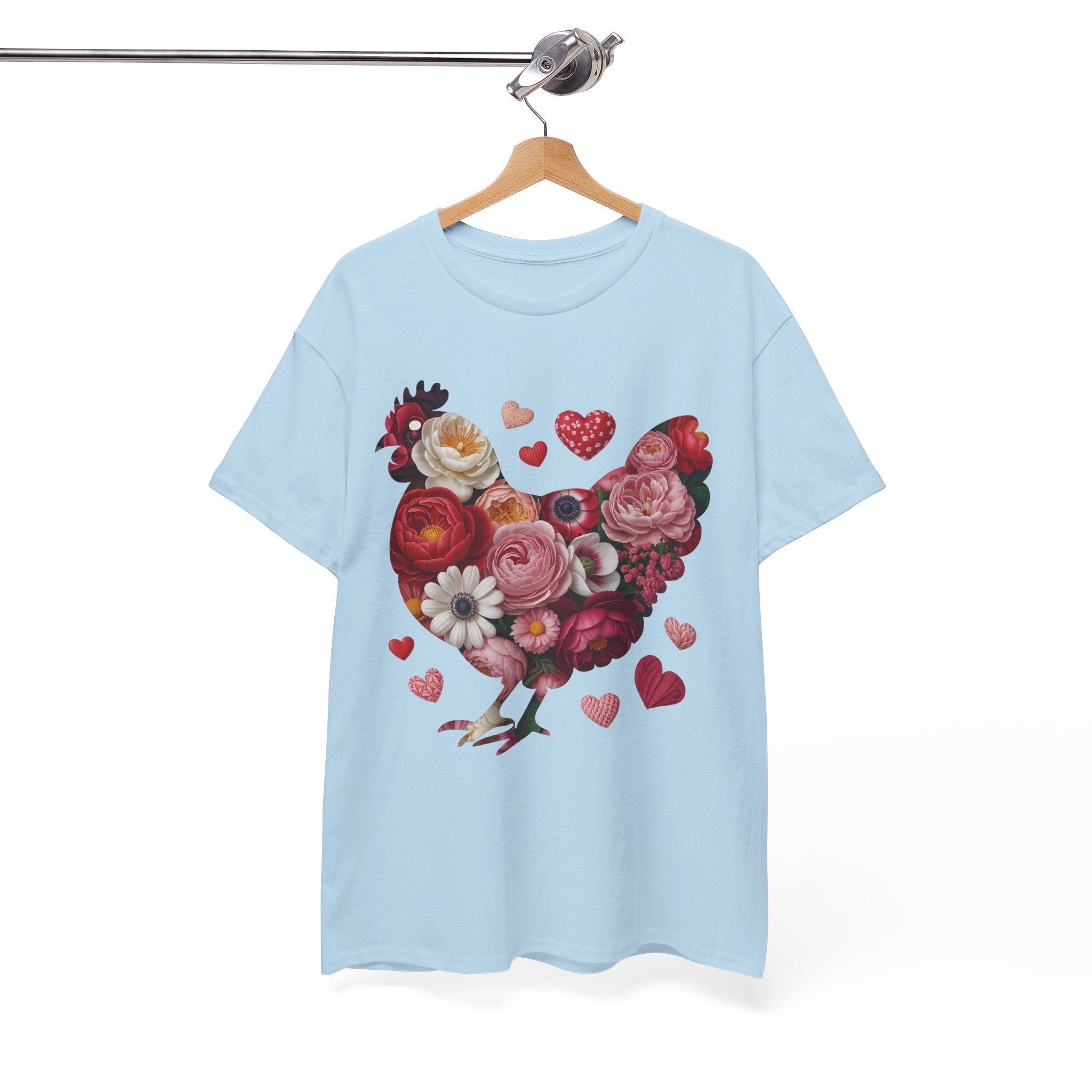 Floral Chicken Heart Tee — Red & Pink Flower Silhouette Unisex Cotton Tee