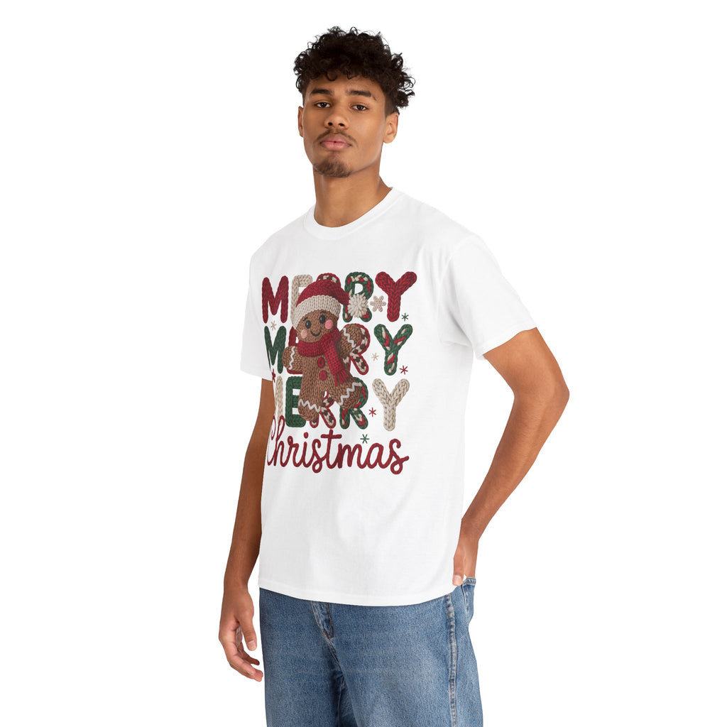 Merry Merry Merry Christmas Gingerbread Unisex Cotton Tee