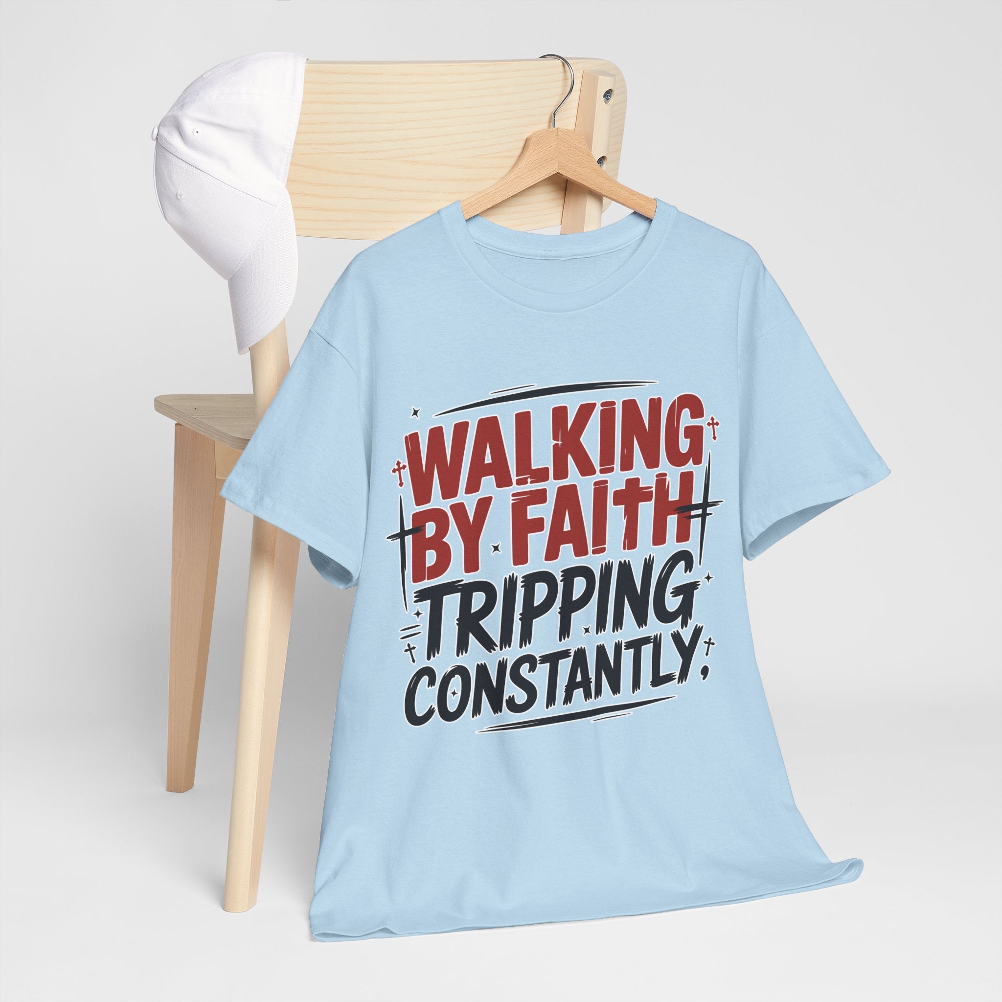 Walking by Faith, Tripping Constantly Unisex Cotton T-Shirt