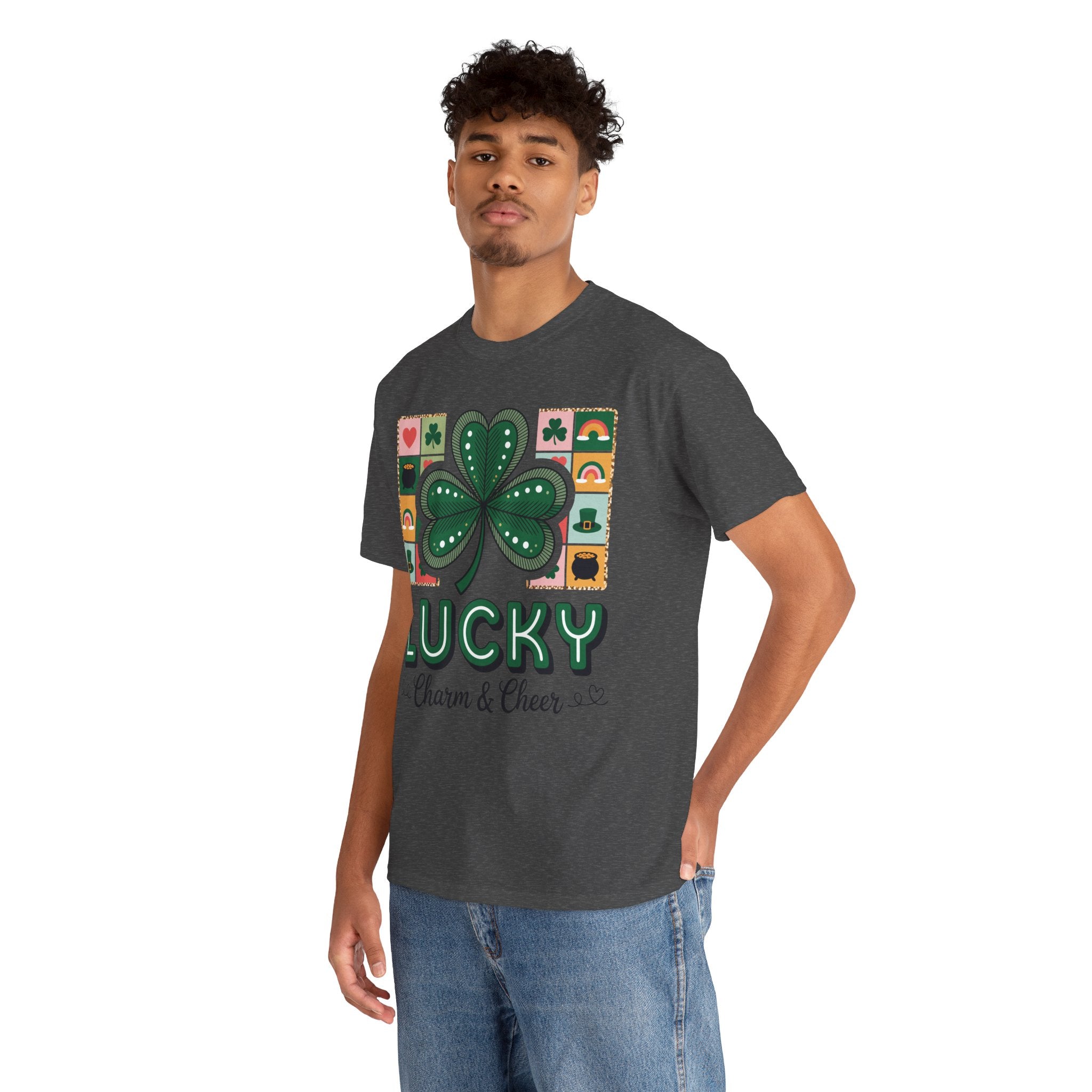Lucky Charm & Cheer Clover Tee — Patchwork St. Patrick’s Day Unisex Cotton T-Shirt