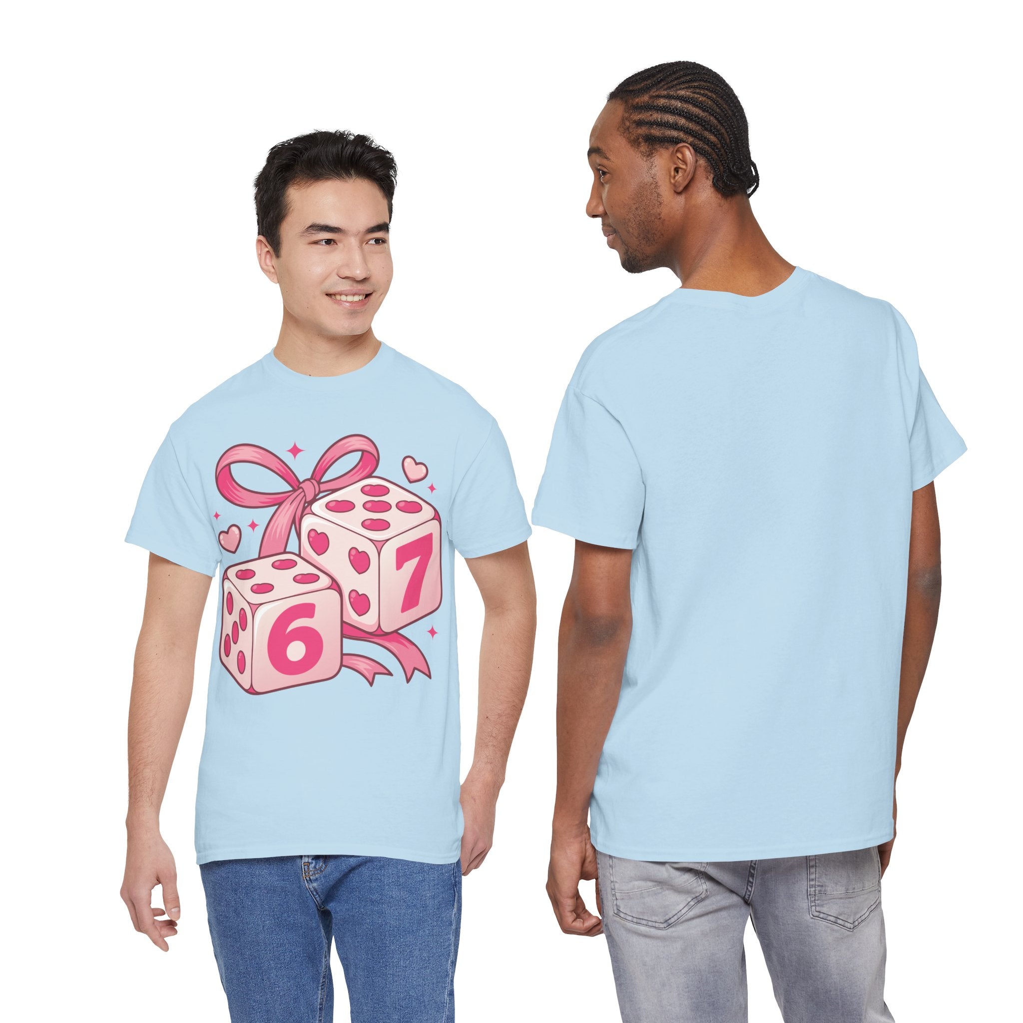 Lucky Love Dice T-Shirt — Pink Heart Dice with Bow..Unisex Cotton Tee