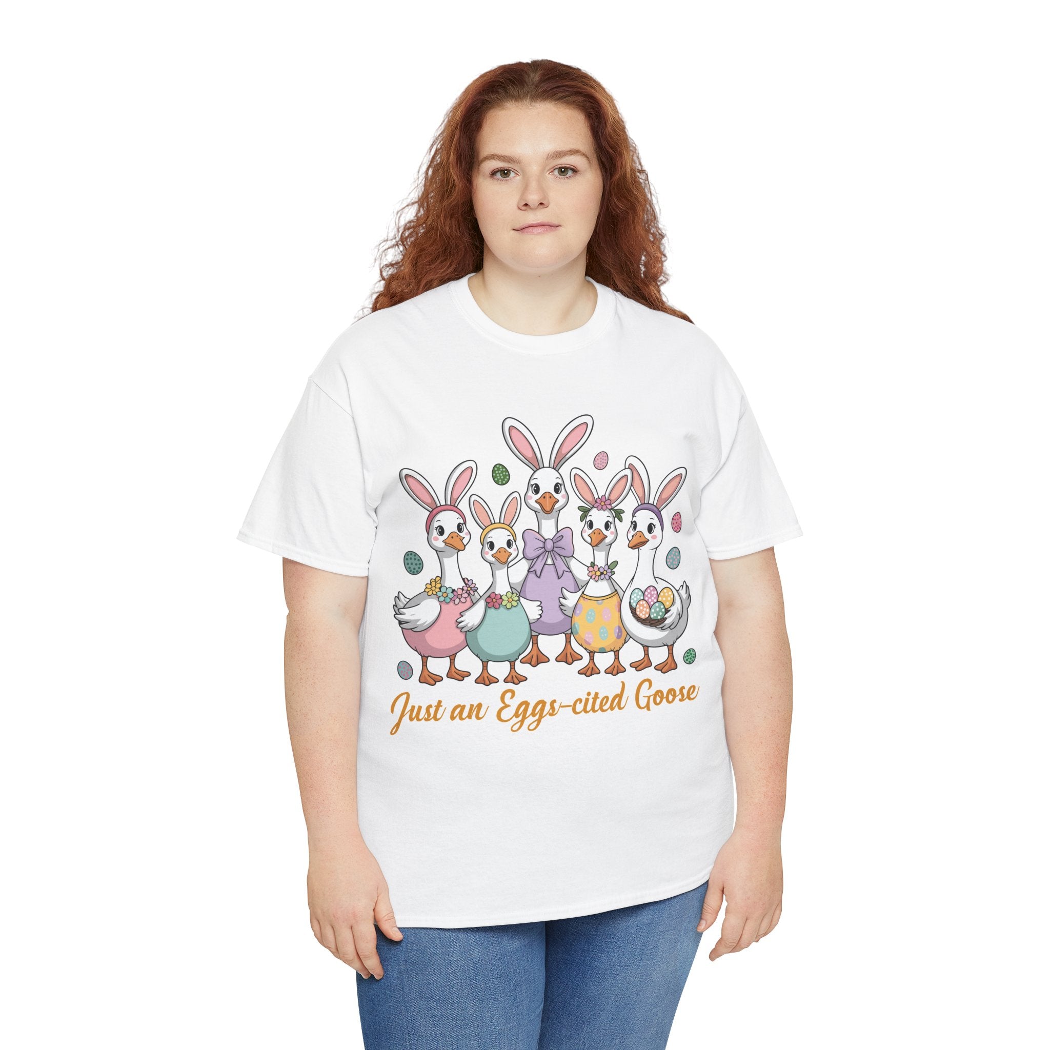 Just an Eggs-cited Goose Easter Tee — Funny Geese in Bunny Ears Unisex Cotton Tee