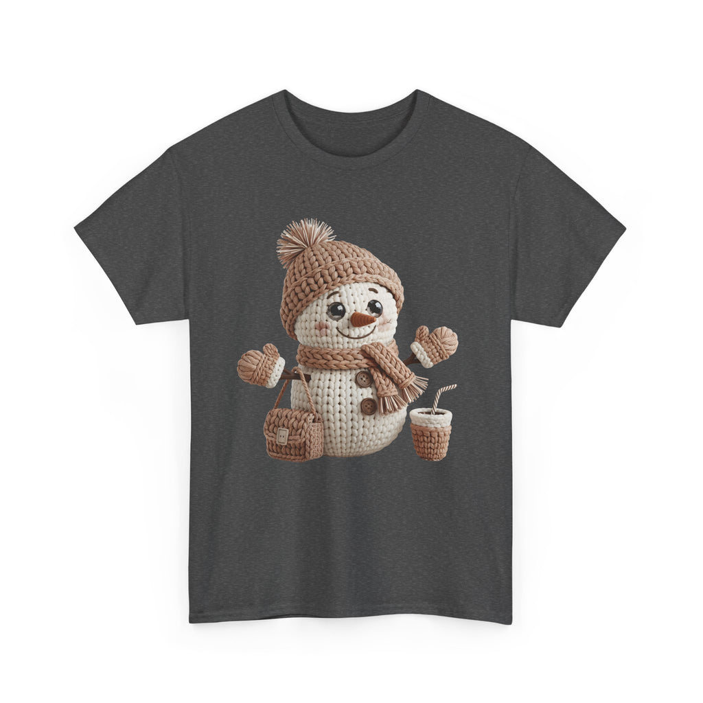 Snowman Knit‑Style Graphic Tee — Cute Faux‑Yarn Snowman with Hat, Scarf & Mittens.Unisex Cotton Tee
