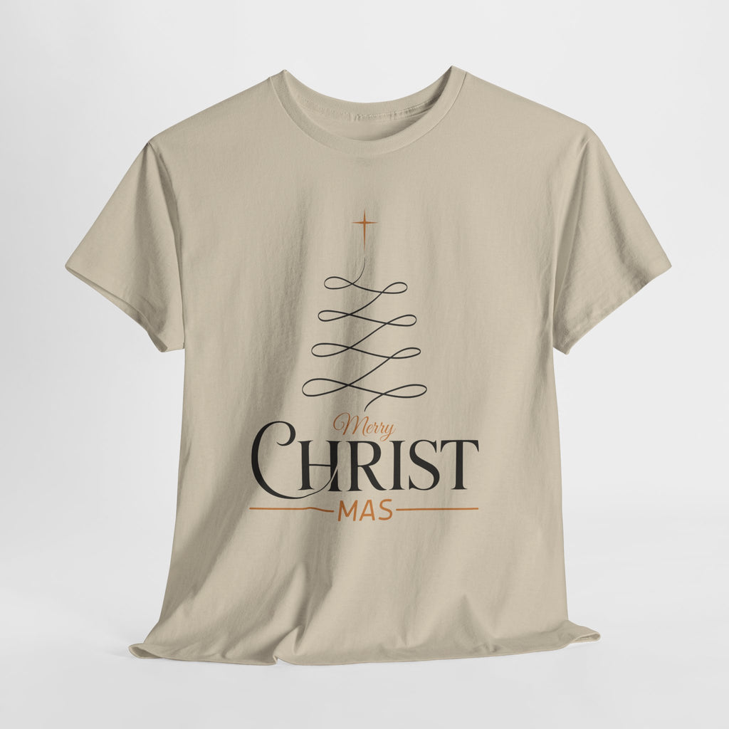 Merry Christmas Gold Cross Tree Unisex Cotton Tee