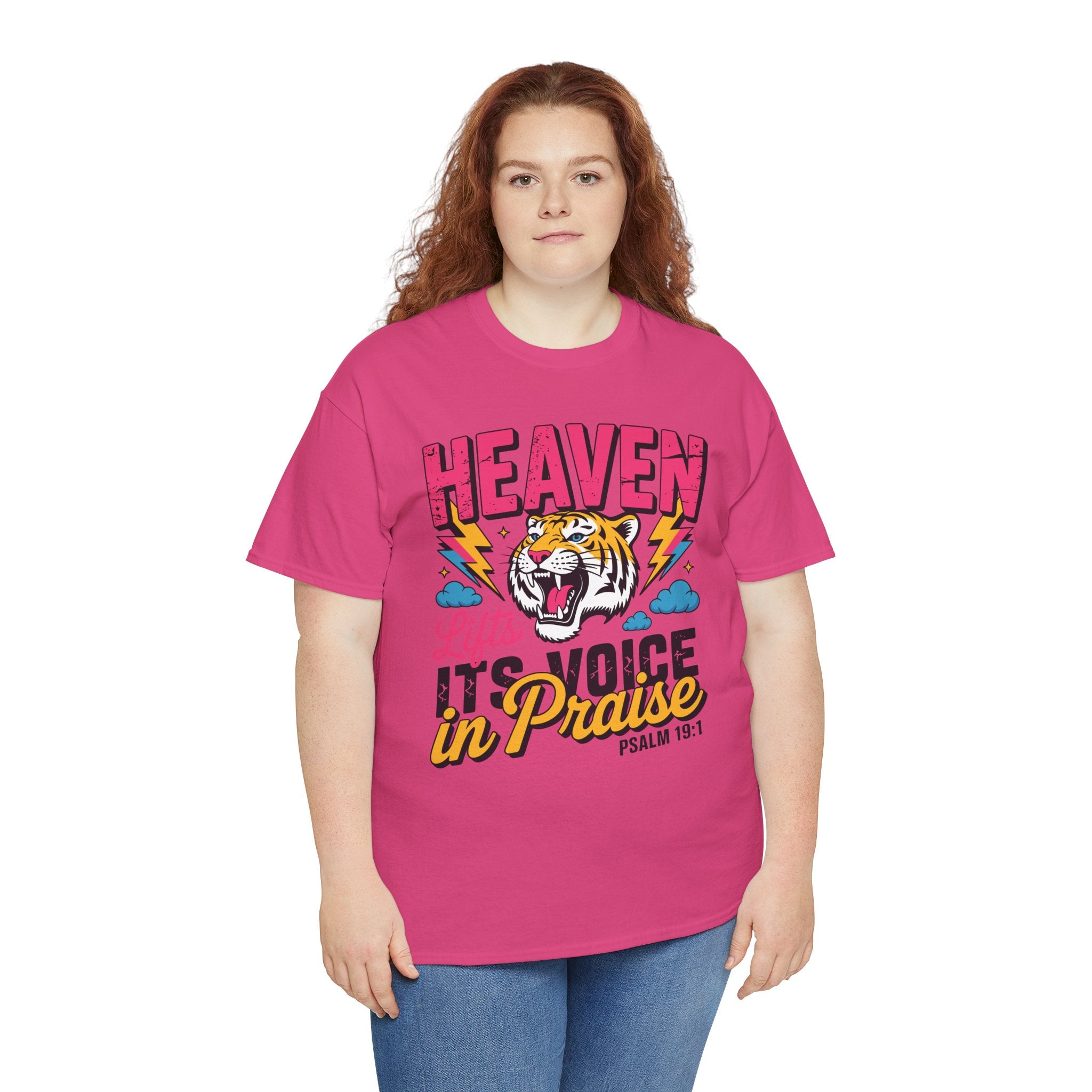 Psalm 19:1 Tiger Praise T-Shirt — Bold Christian Roaring Tiger Graphic.Unisex Cotton Tee