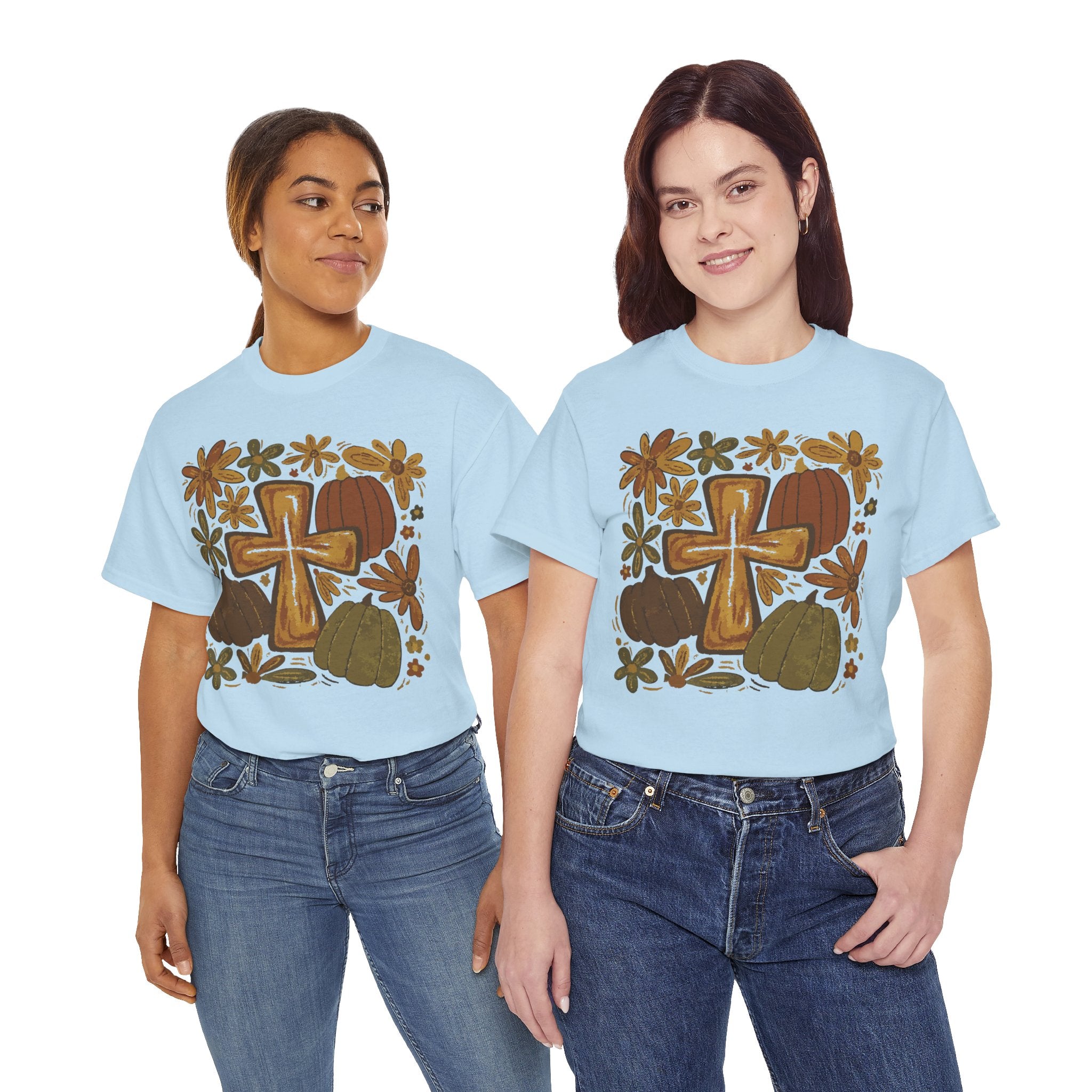 Autumn Cross Tee — Rustic Pumpkin & Fall Floral Christian Unisaex Cotton T-Shirt