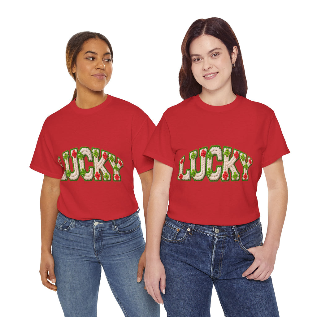 Lucky Crochet Clover T-Shirt — Faux-Yarn Embroidered St. Patrick’s Unisex Cotton Tee