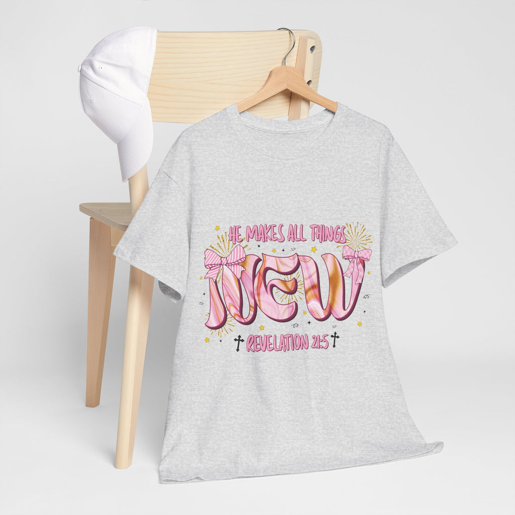 Christian Marble Tee — “He Makes All Things New” (Revelation 21:5)... Unisex Cotton Tee