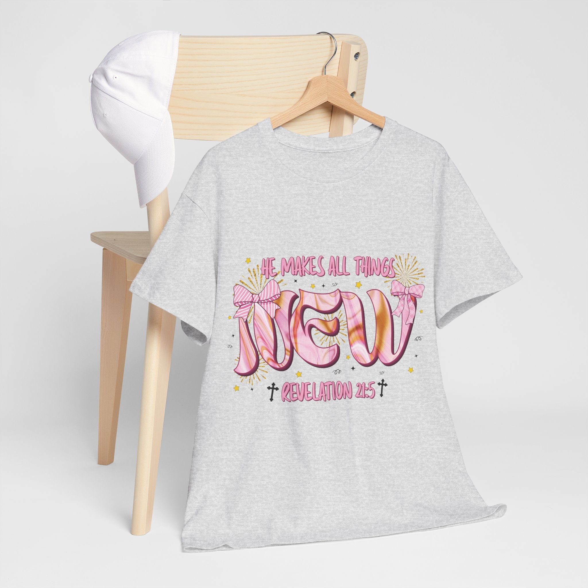 Christian Marble Tee — “He Makes All Things New” (Revelation 21:5)... Unisex Cotton Tee