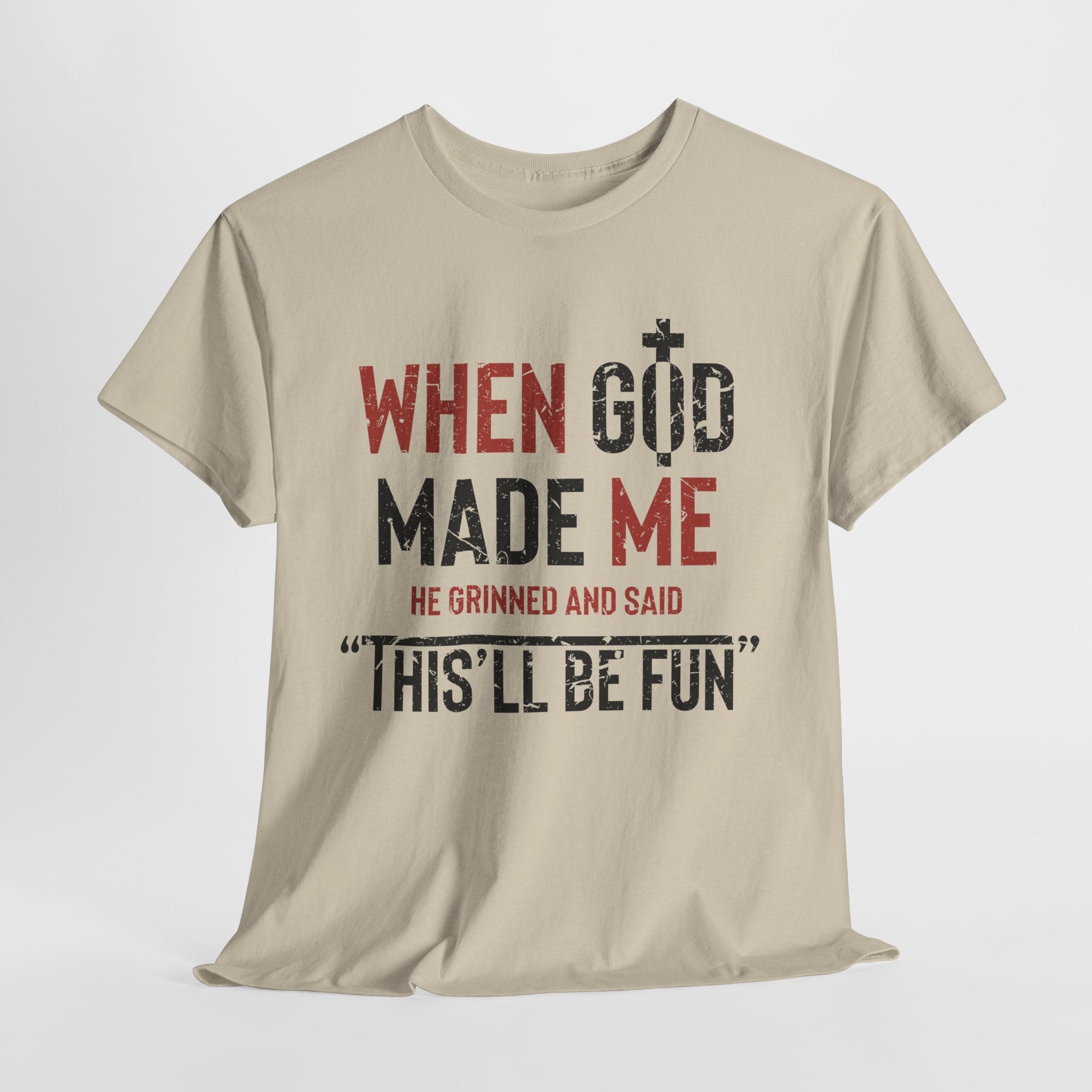 Humorous Grunge Quote Tee — "When He Saw Me, He Grinned and Said"Unisec Cotton Tee