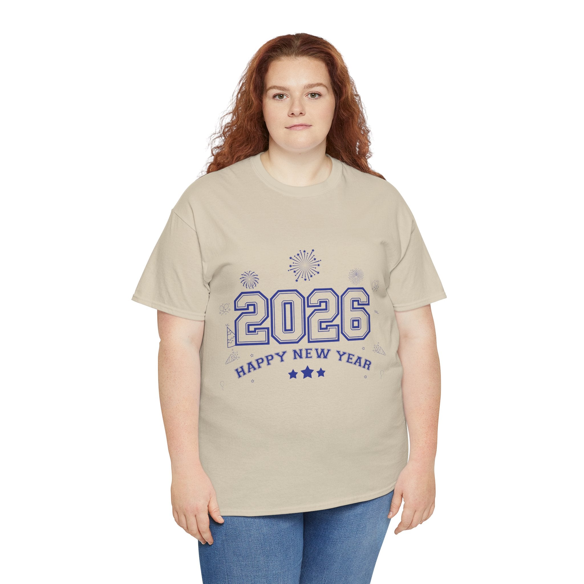 Happy New Year 2026 Varsity Tee — Fireworks & Confetti Celebration Unisex Cotton Tee