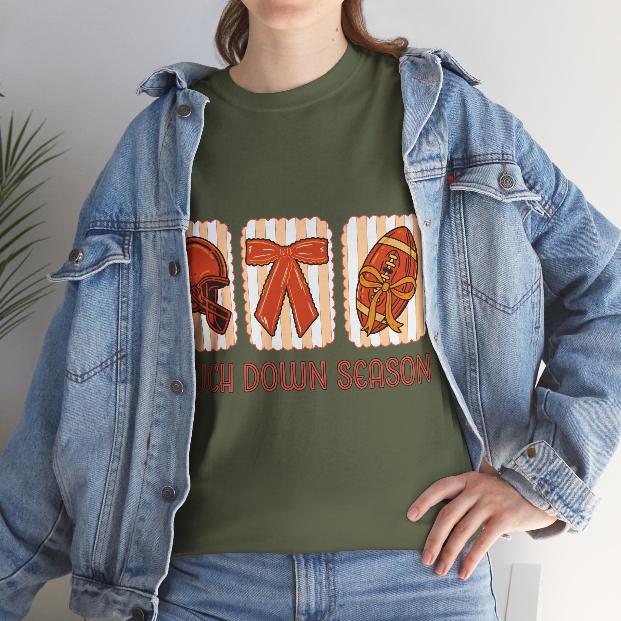 Touch Down Season Football Tee — Striped Fall Helmet & Bow Design Unisex Cotton Tee