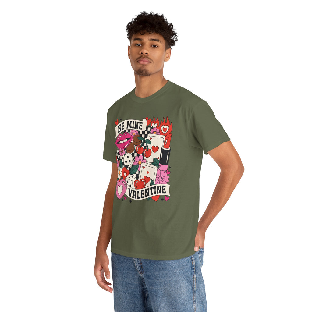 Be Mine Valentine Pop-Art Tee — Lips, Cherries & Retro Valentine Collage...Unisex Cotton Tee