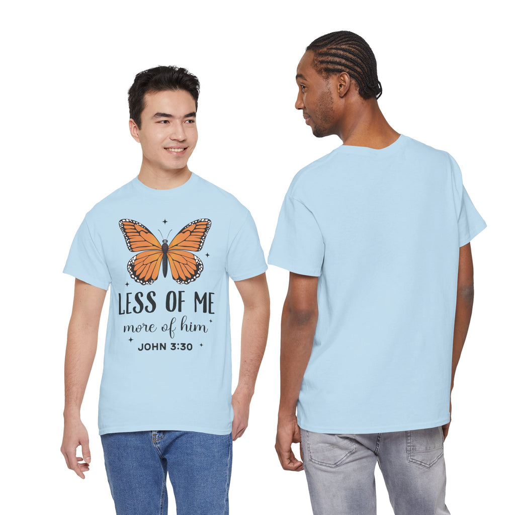Monarch Butterfly Tee — "Less of Me, More of Him" Christian Unisex cotton T‑Shirt