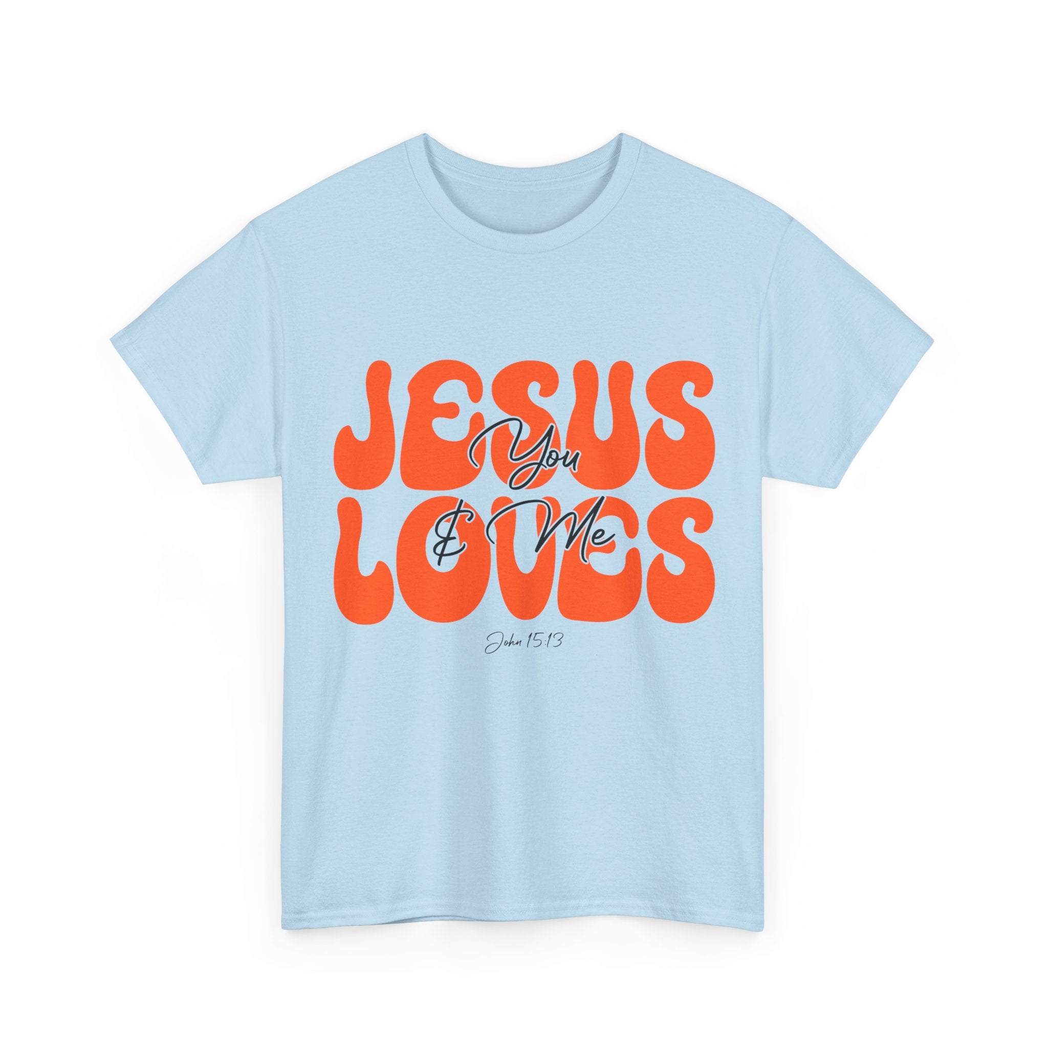 Jesus Loves You & Me Retro Tee — Playful Orange Bubbly Christian Unisex Cotton T-Shirt