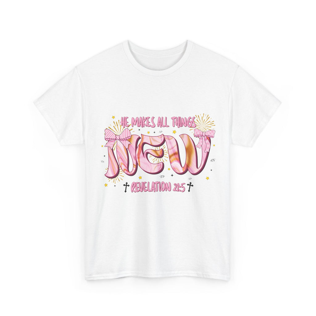 Christian Marble Tee — “He Makes All Things New” (Revelation 21:5)... Unisex Cotton Tee