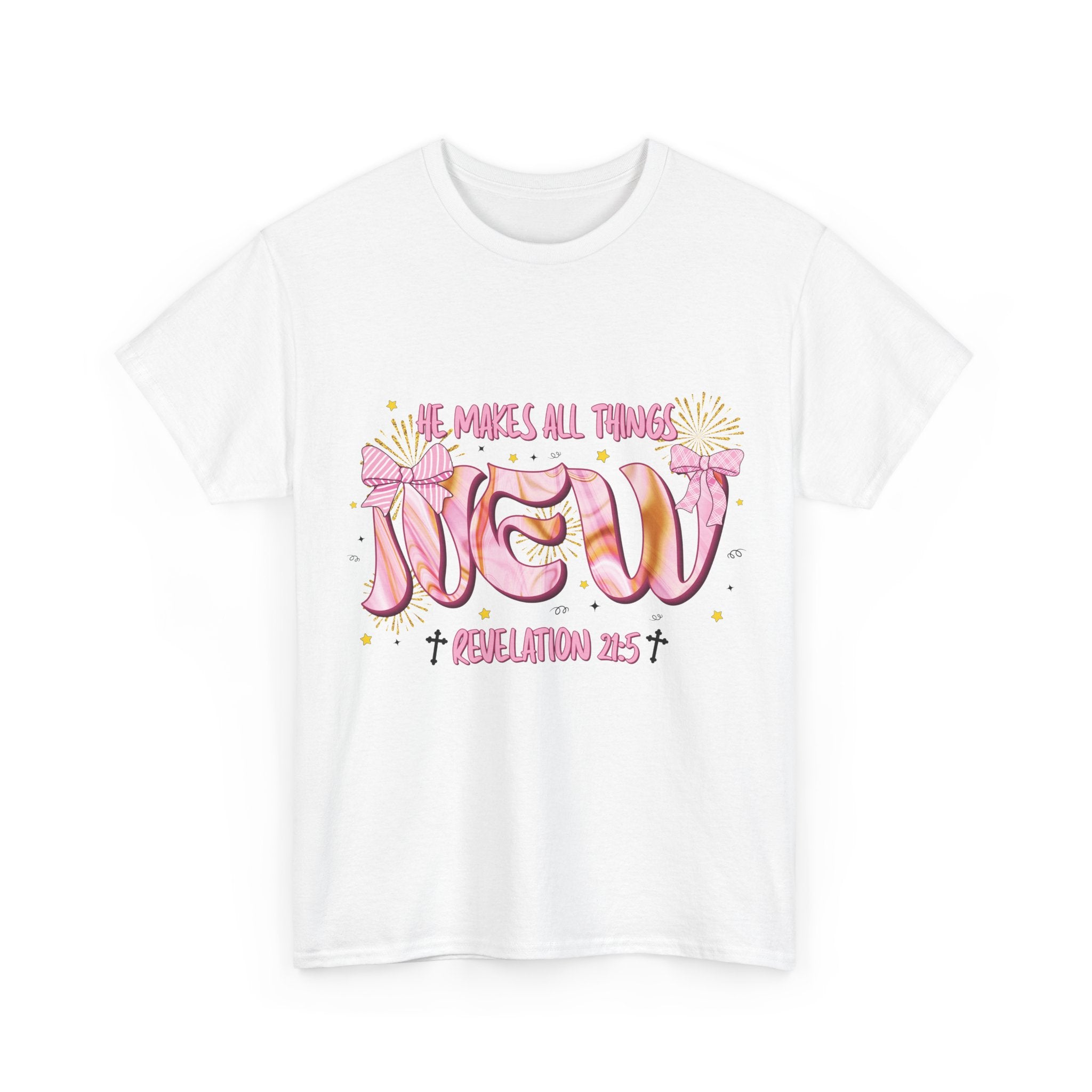 Christian Marble Tee — “He Makes All Things New” (Revelation 21:5)... Unisex Cotton Tee