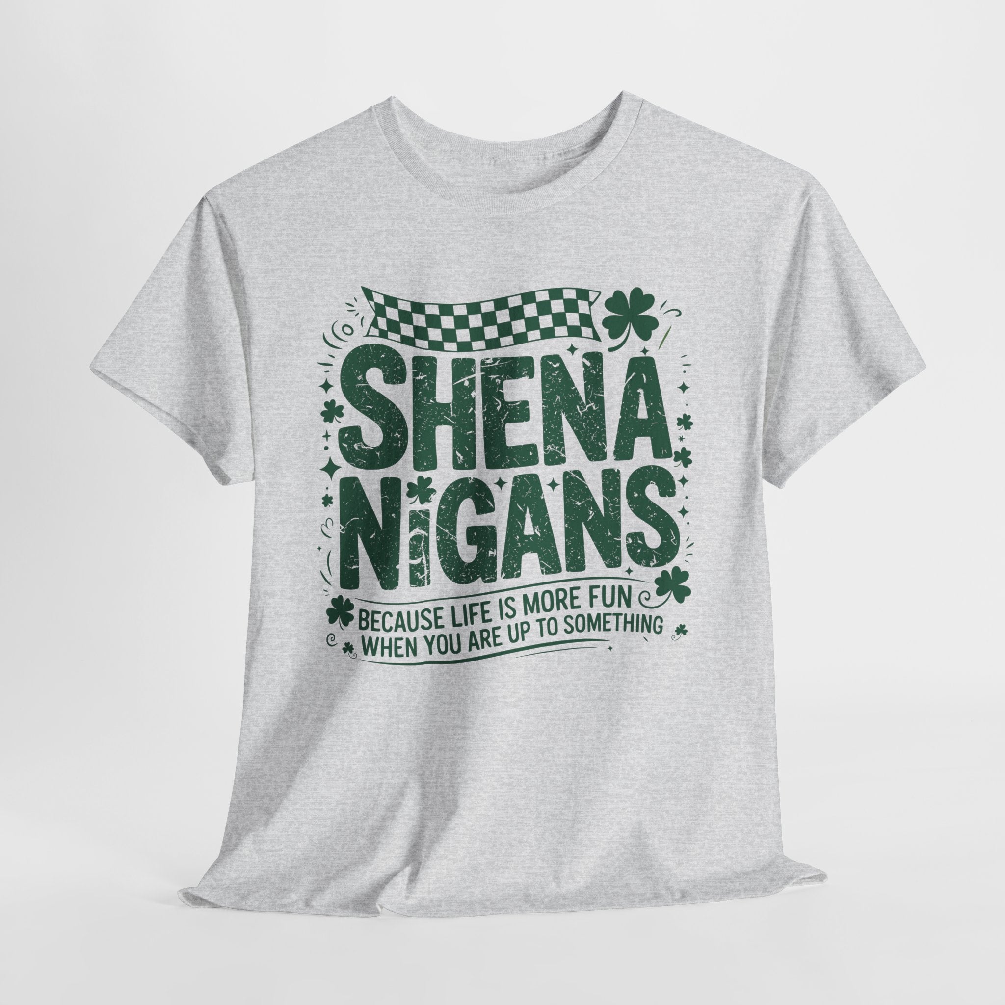 Shenanigans Clover Tee — Bright Green St. Patrick’s Day Shirt with Checkered Flag Unisex Cotton Tee
