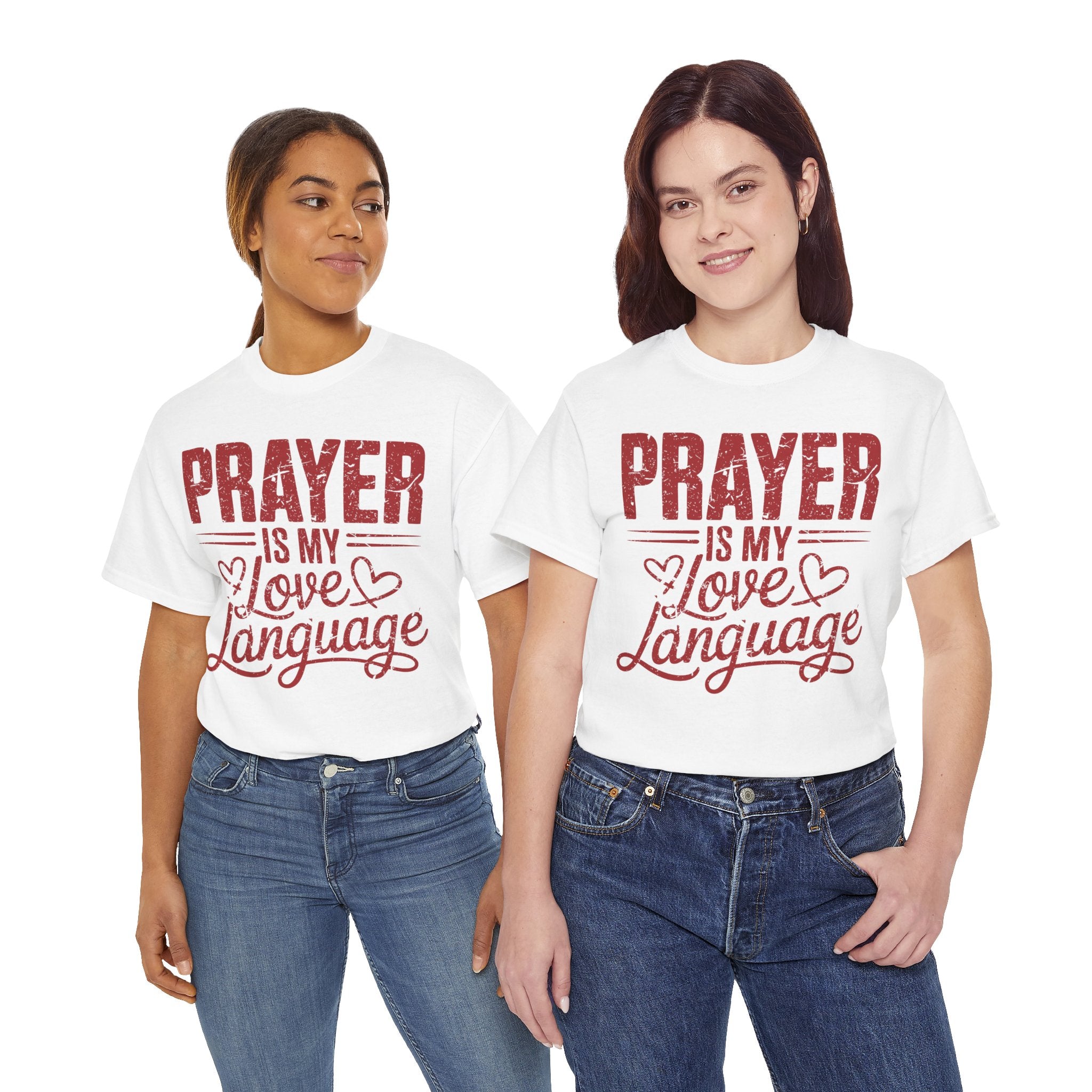 Prayer Is My Love Language T-Shirt — Faith-Inspired Red Hearts Unisex Cotton Tee