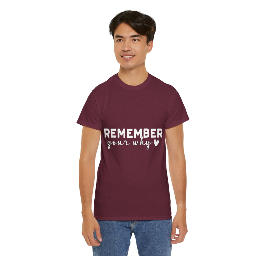 Remember Your Why Tee — Minimalist Heart Motivational Unisex Cotton Tshirt