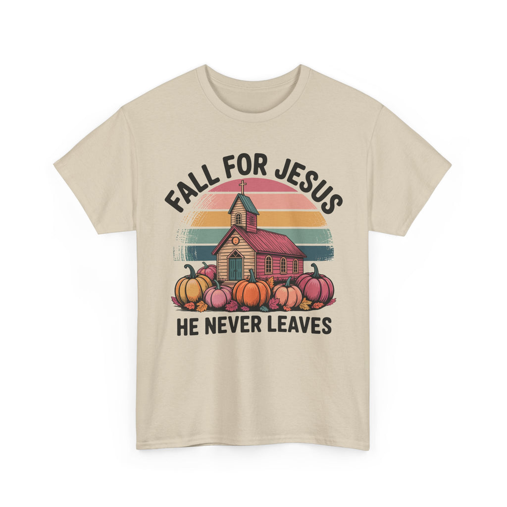 Jesus Leopard Print Fall T-Shirt — Pumpkins, Leaves & Floral Faith Unisex Cotton Tee
