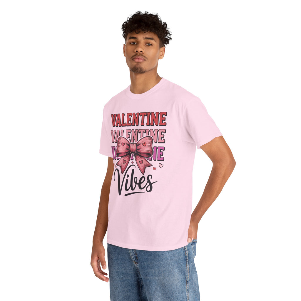 Valentine Vibes T-Shirt — Pink Bow Heart Graphic Unisex Cotton Tee