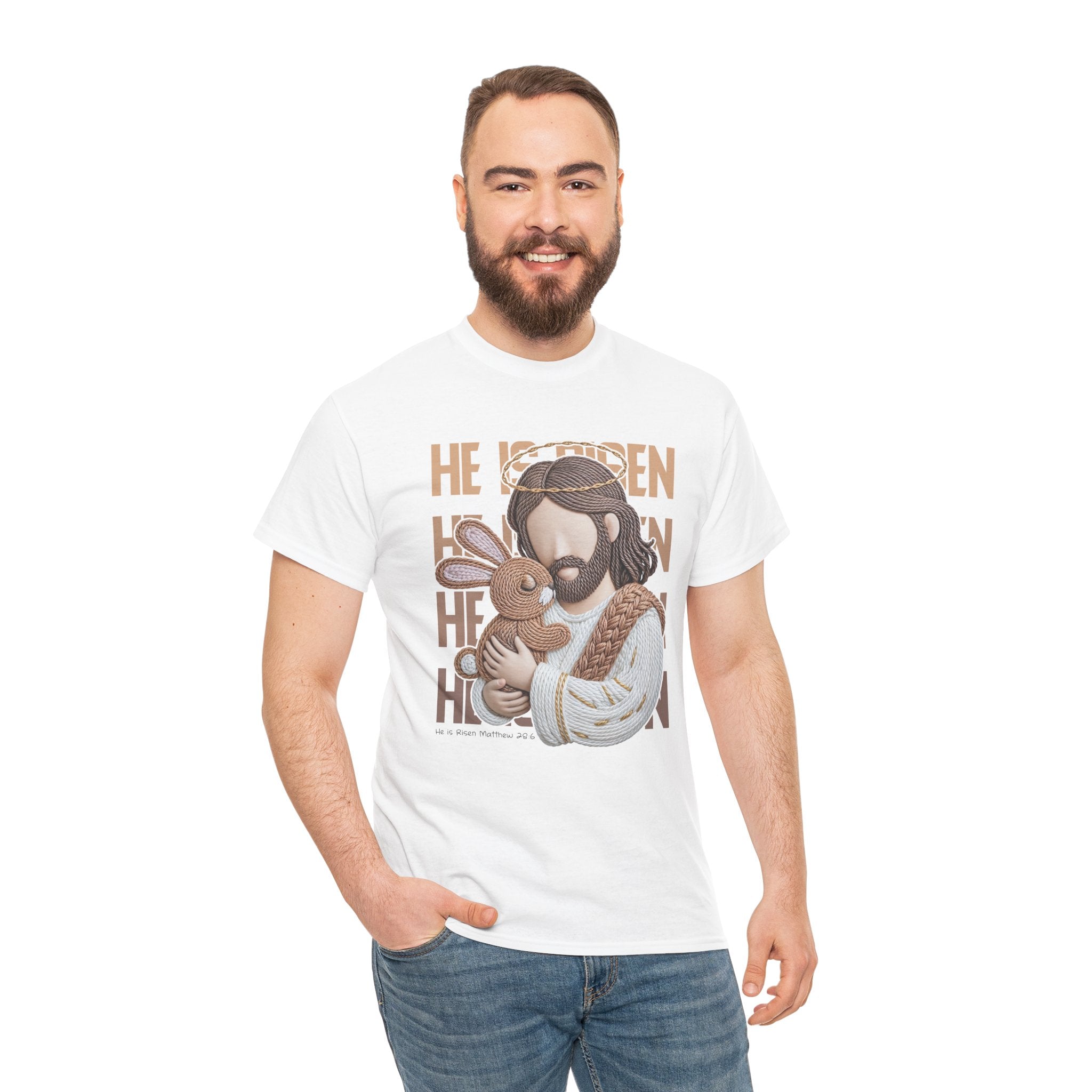 He Is Risen Matthew 28:6 Jesus With Lamb Unisex Cotton T-Shirt
