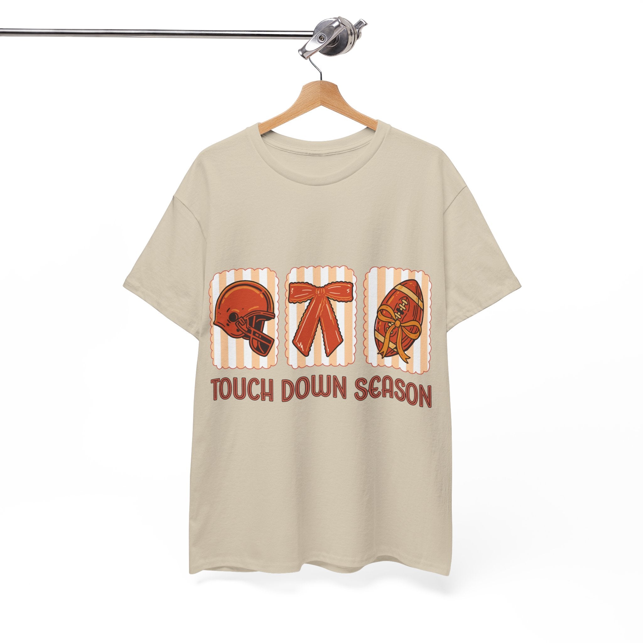 Touch Down Season Football Tee — Striped Fall Helmet & Bow Design Unisex Cotton Tee