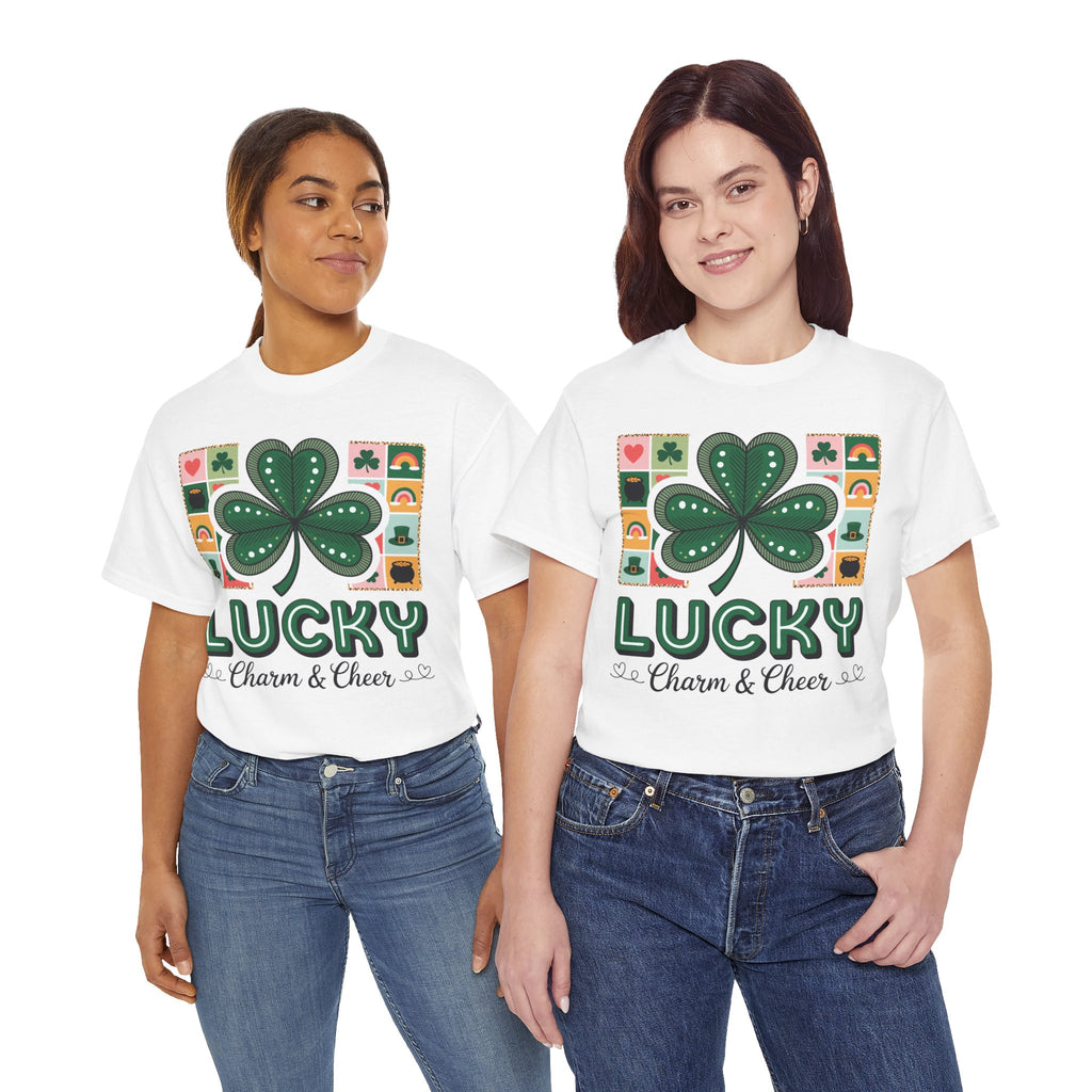 Lucky Charm & Cheer Clover Tee — Patchwork St. Patrick’s Day Unisex Cotton T-Shirt