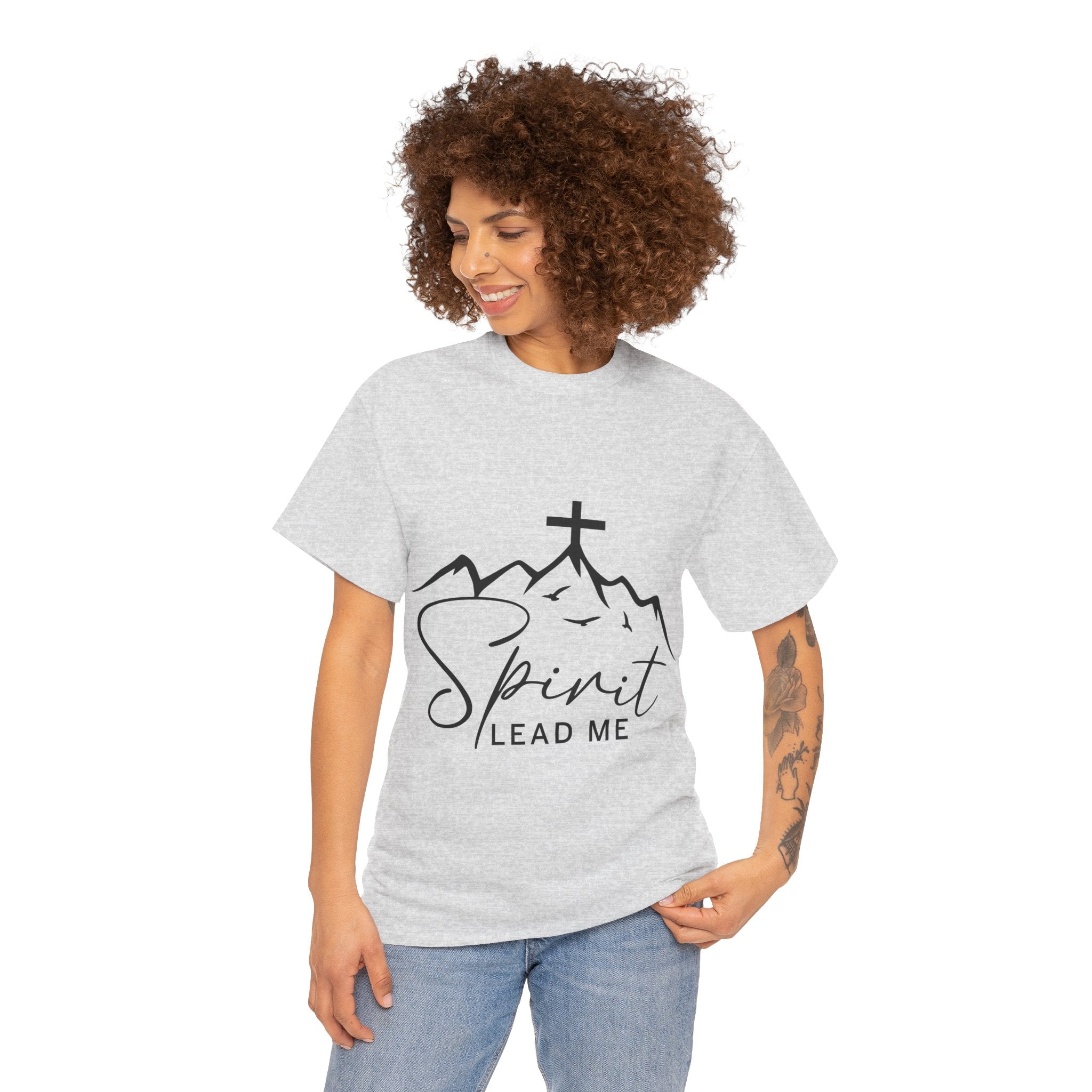 Spirit Lead Me Christian T‑Shirt — Minimalist Cross Unisex Cotton Tee