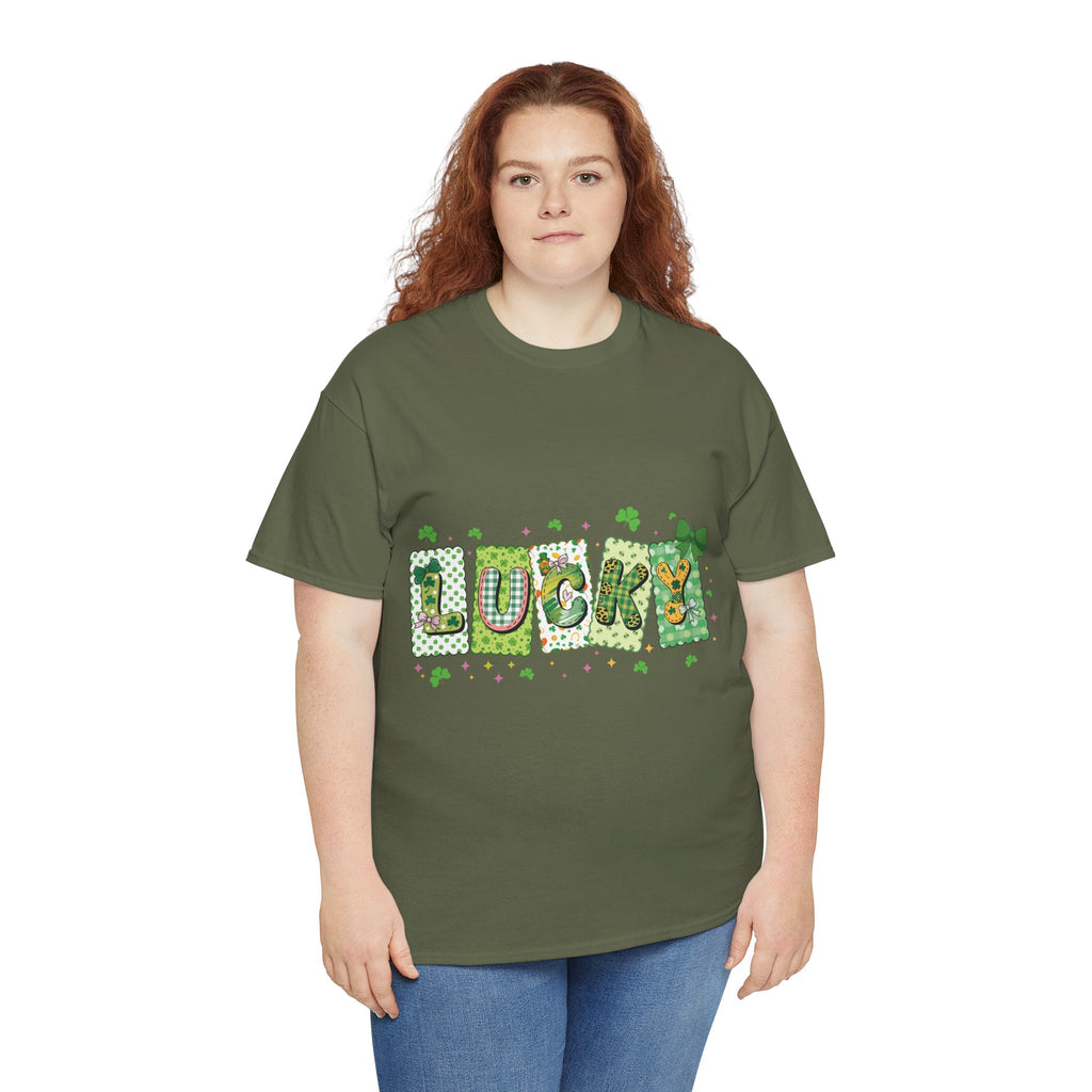 Lucky Patchwork Plaid Clover Tee — St. Patrick’s Day Unisex Cotton T-Shirt