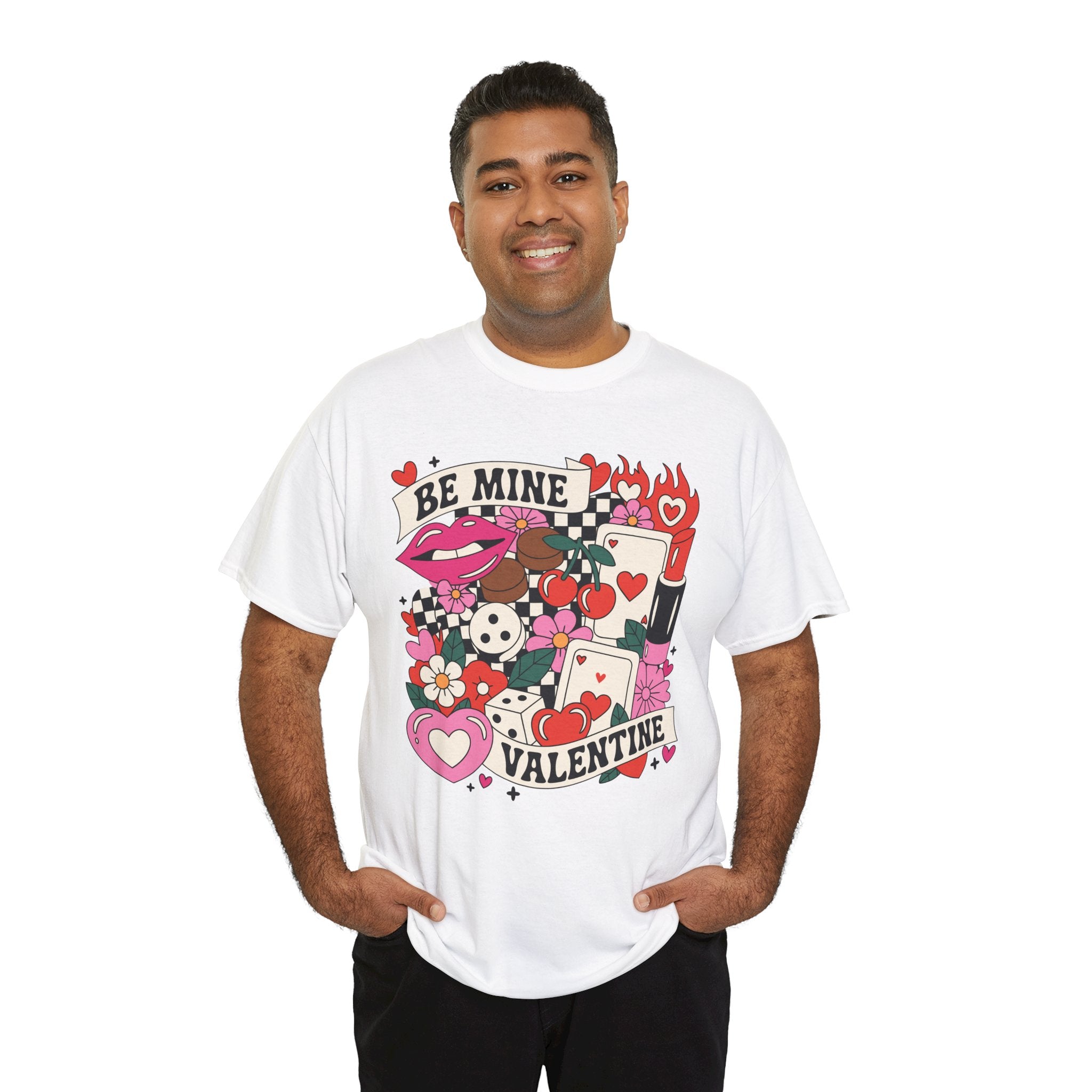 Be Mine Valentine Pop-Art Tee — Lips, Cherries & Retro Valentine Collage...Unisex Cotton Tee