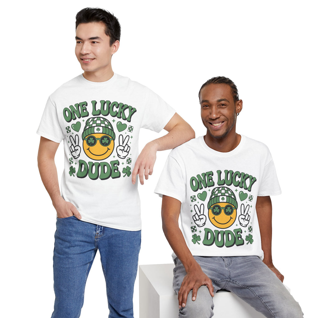 One Lucky Dude Shamrock Tee — St. Patrick's Day Smiley Unisex Cotton Tshirt
