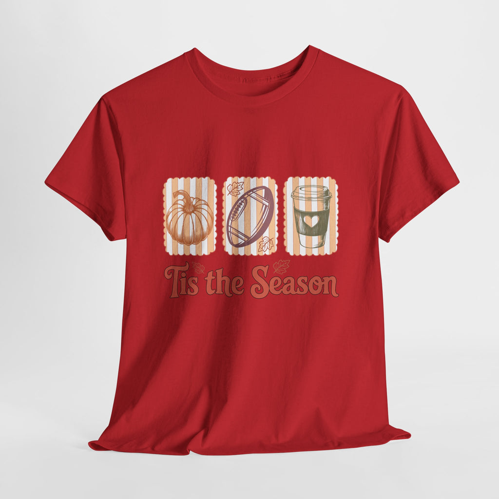 Tis the Season Pumpkin, Football & Coffee Fall Unisex Cotton T-Shirt