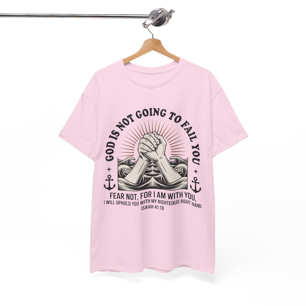 Isaiah 41:10 "Fear Not, For I Am With You" T-Shirt — Clasped Hands Rising from Waves Christian Unisex Cotton Tee