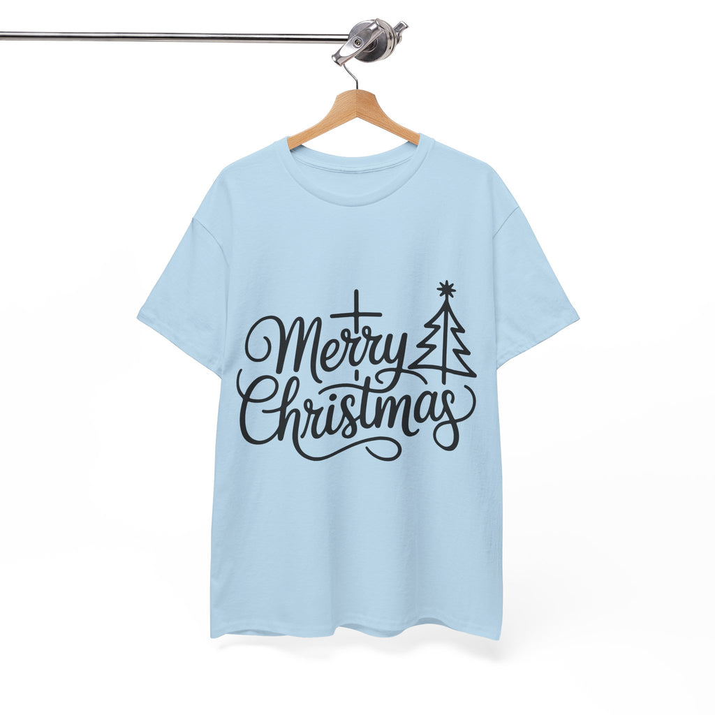Merry Christmas Script T-Shirt with Cross & Tree(Unisex Cotton Tee)