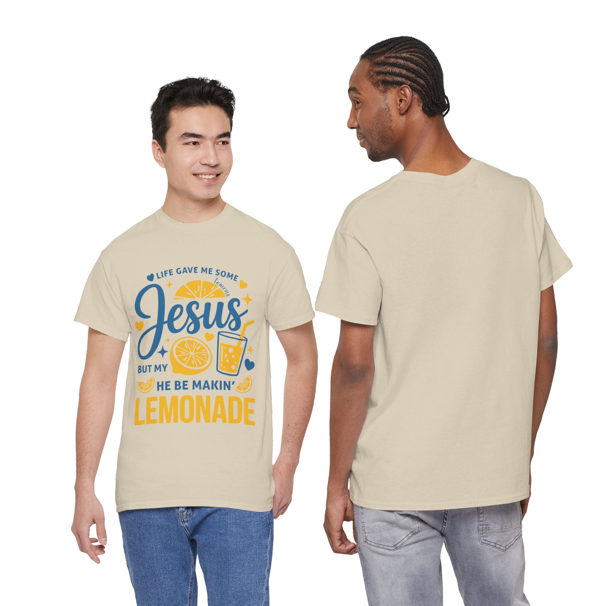 Christian Lemonade T-Shirt — “Life gave me some lemons but my Jesus He be makin’ lemonade”. Unisex Cotton Tee