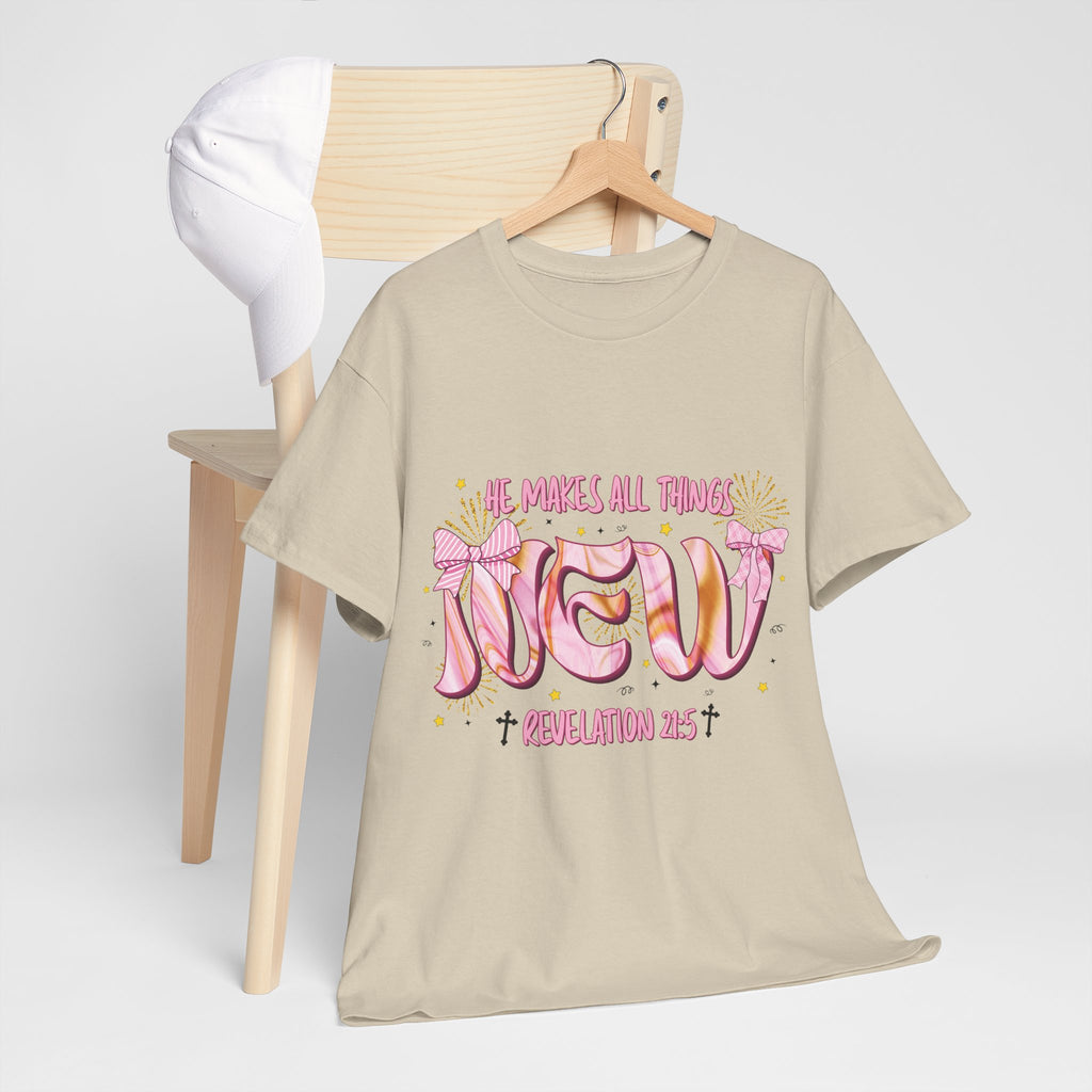 Christian Marble Tee — “He Makes All Things New” (Revelation 21:5)... Unisex Cotton Tee
