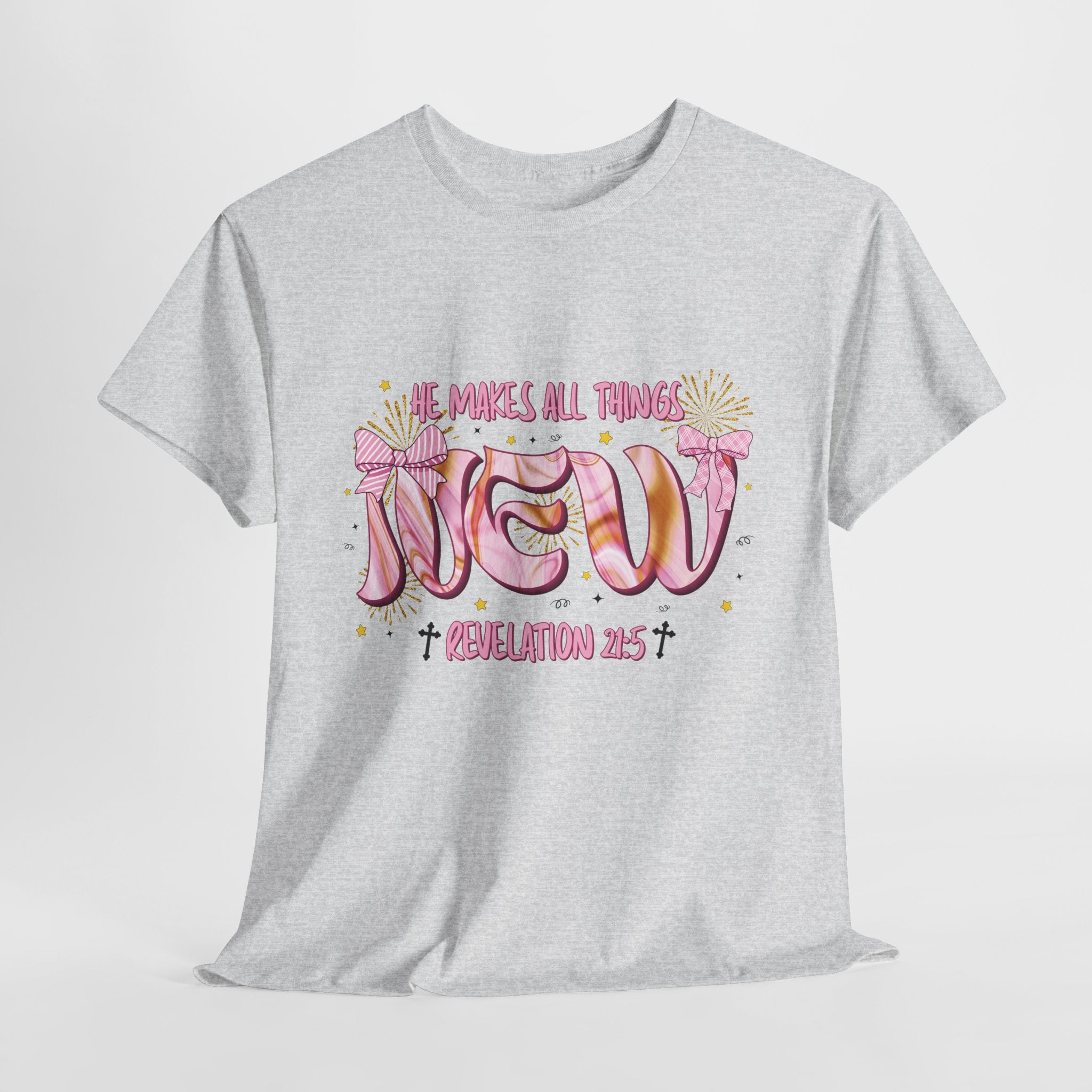 Christian Marble Tee — “He Makes All Things New” (Revelation 21:5)... Unisex Cotton Tee
